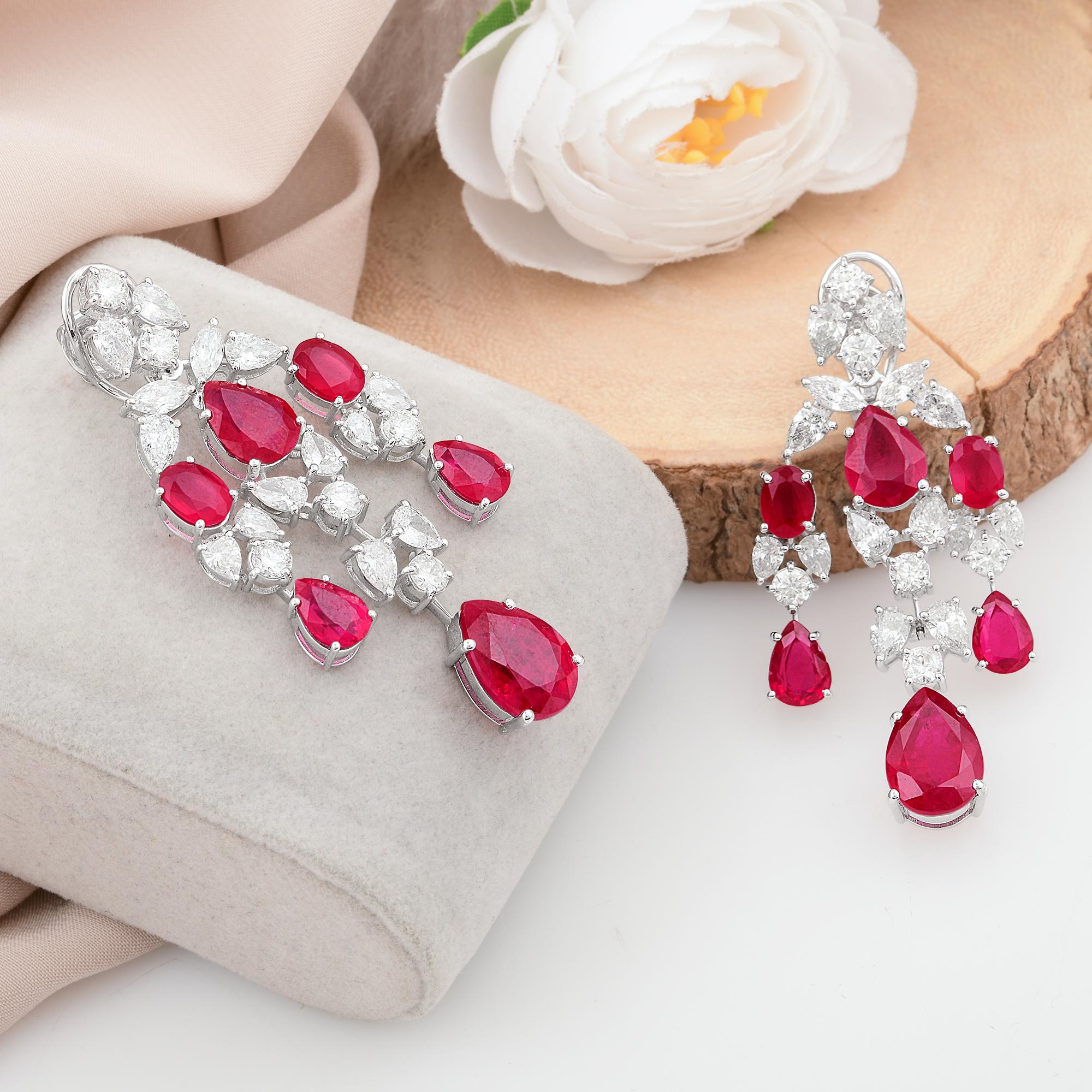 Oval Cut Gemstone Chandelier Earrings Diamond Solid 14k White Gold Handmade Fine Jewelry For Sale
