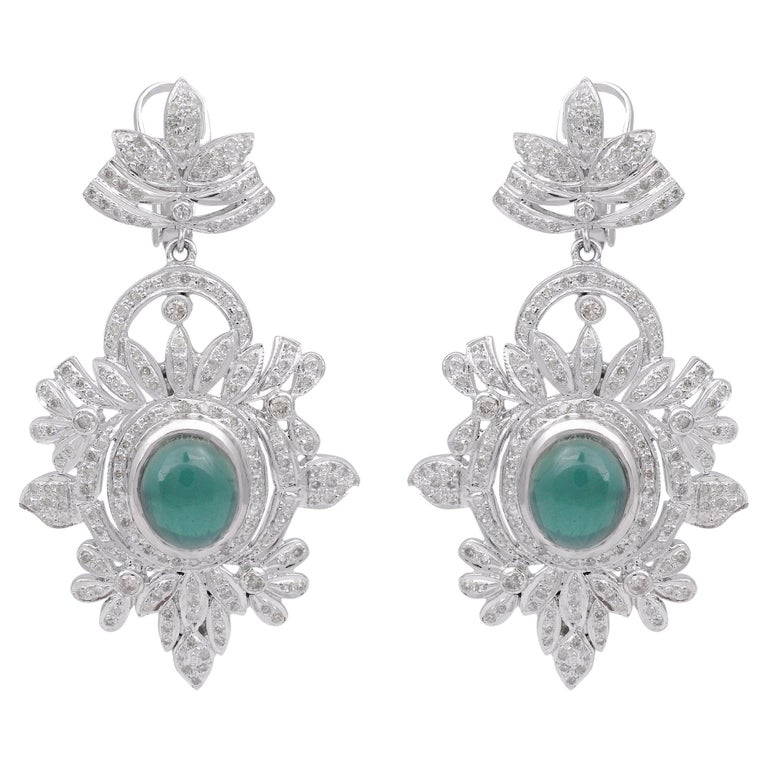 Gemstone Dangle Earrings Diamond Pave Silver 18 Karat Gold Fine Handmade Jewelry For Sale at 1stDibs