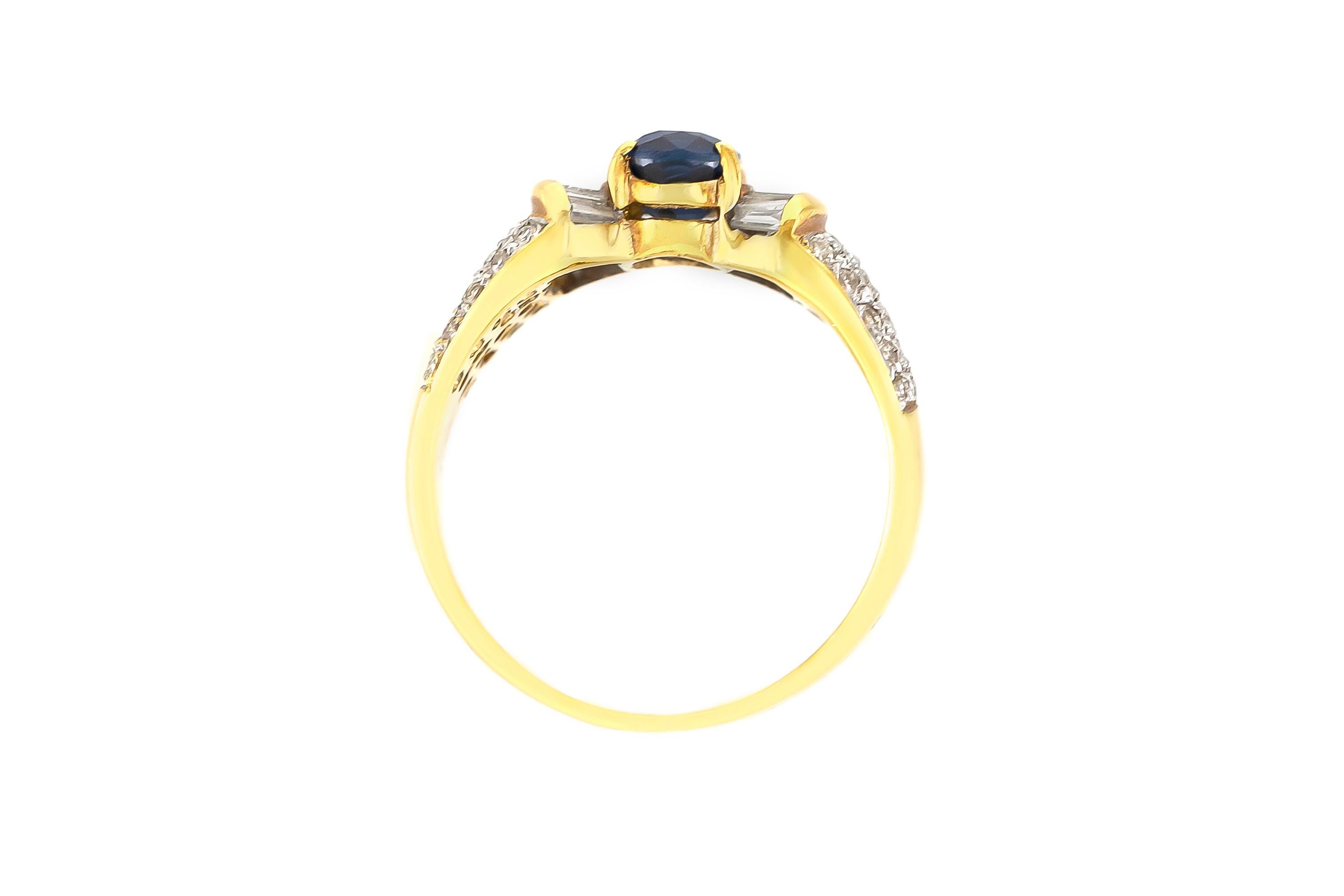 The ring is finely crafted in 18k with diamonds weighing approximately total of  1.50 carat and with synthetic  sapphire weighing approximately total of 1.50 carat.
Circa 1980.