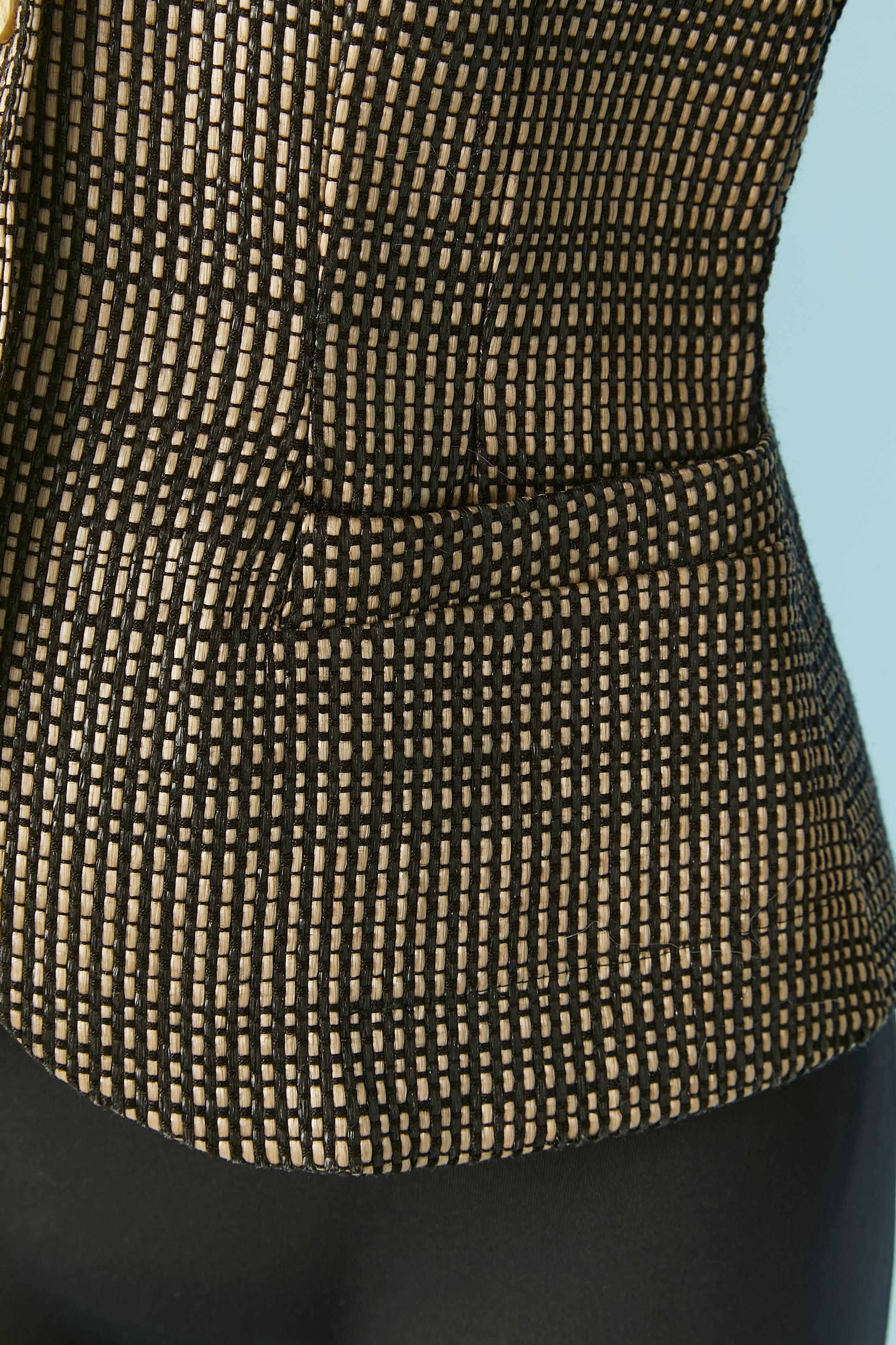 Synthetic off-white and black woven raffia single breasted jacket Plein Sud In Excellent Condition For Sale In Saint-Ouen-Sur-Seine, FR