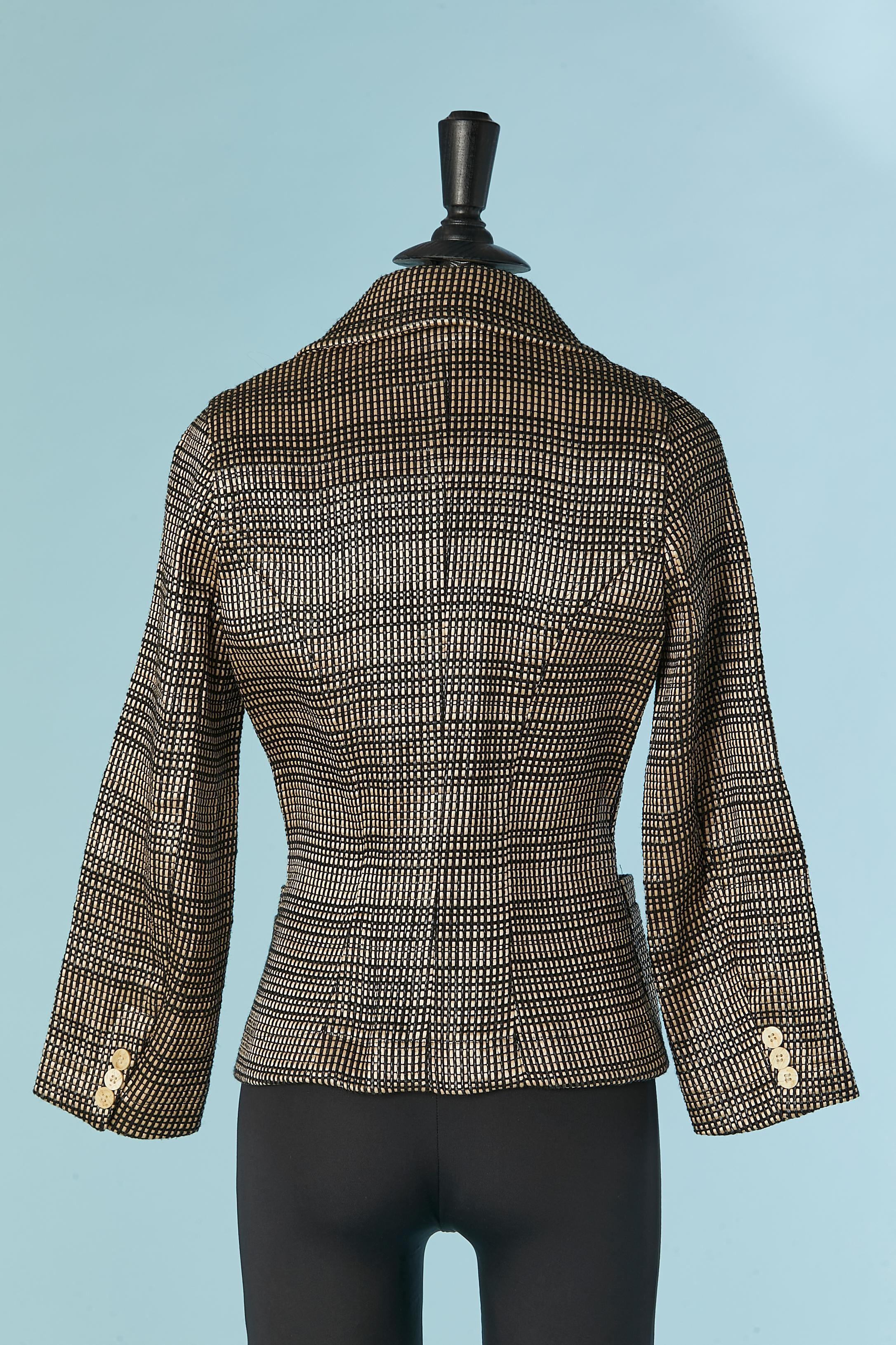 Synthetic off-white and black woven raffia single breasted jacket Plein Sud For Sale 1
