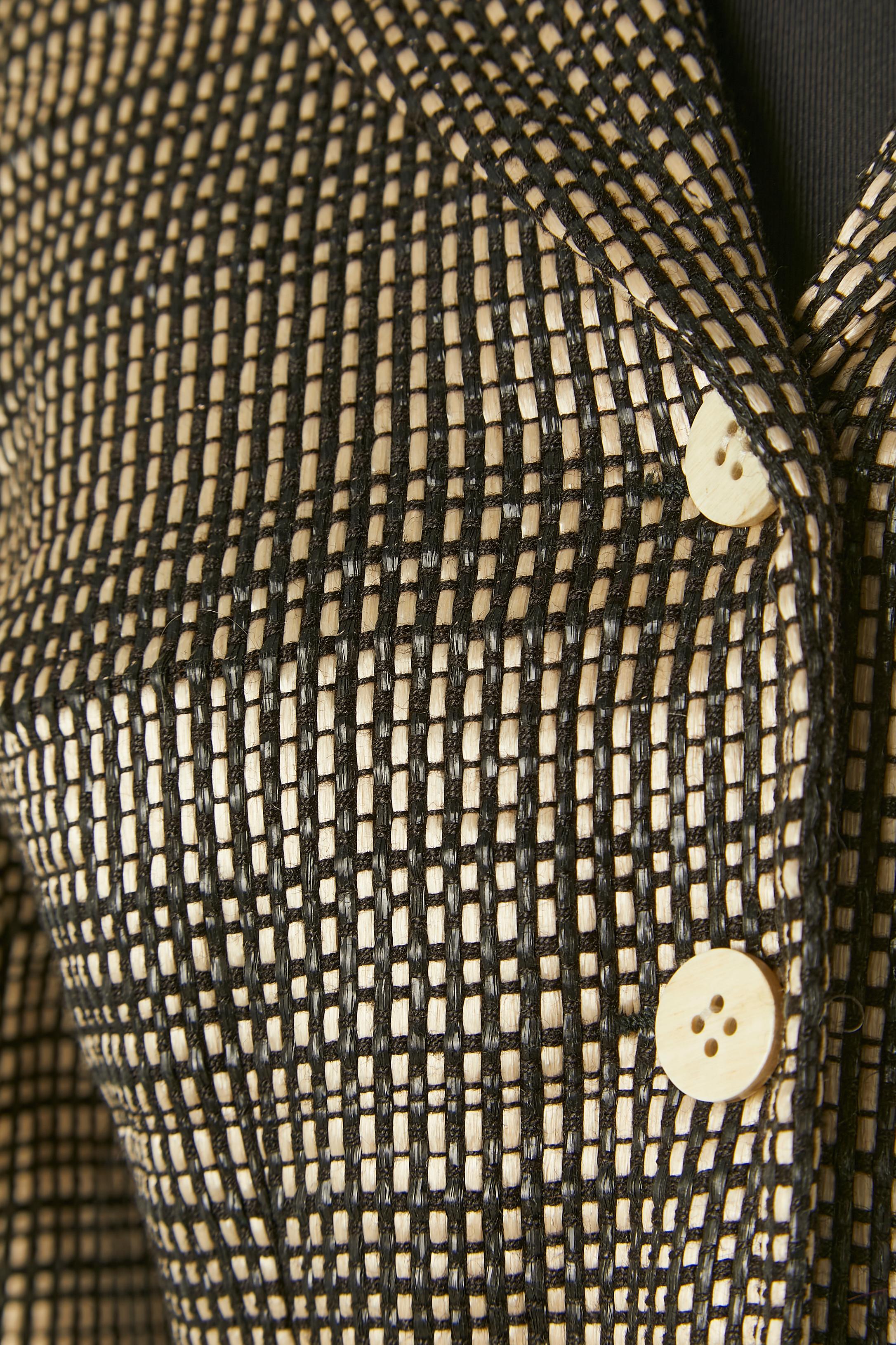 Synthetic off-white and black woven raffia single breasted jacket Plein Sud For Sale 2
