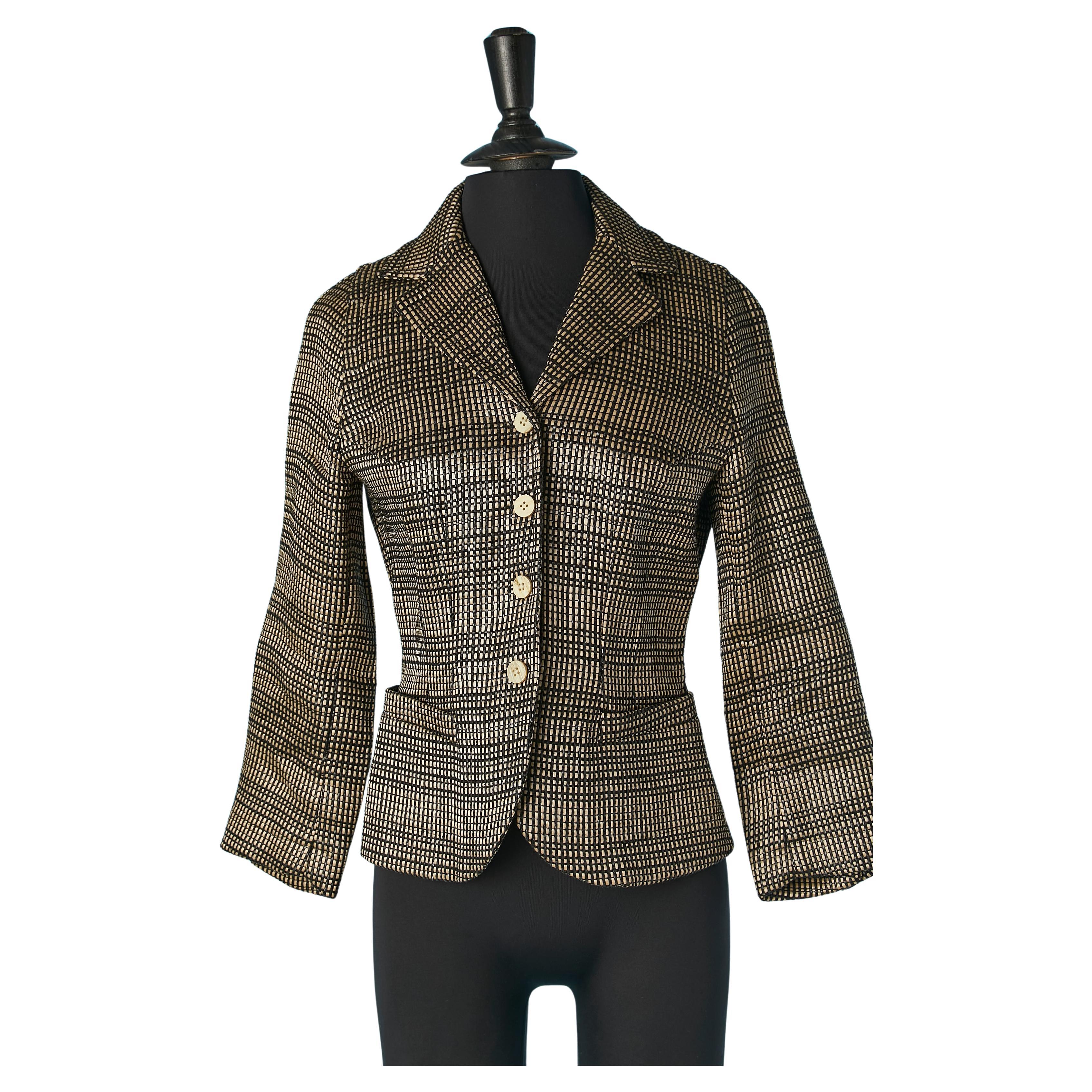 Synthetic off-white and black woven raffia single breasted jacket Plein Sud For Sale