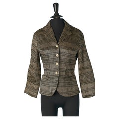 Einreihige Jacke aus synthetischem Off-White und schwarzem Raffia-Gewebe Plein Sud
