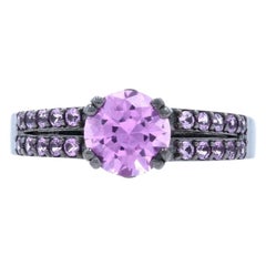 Synthetic Pink Sapphire Ring, 14k Gold Round Brilliant Cut 1.95ctw