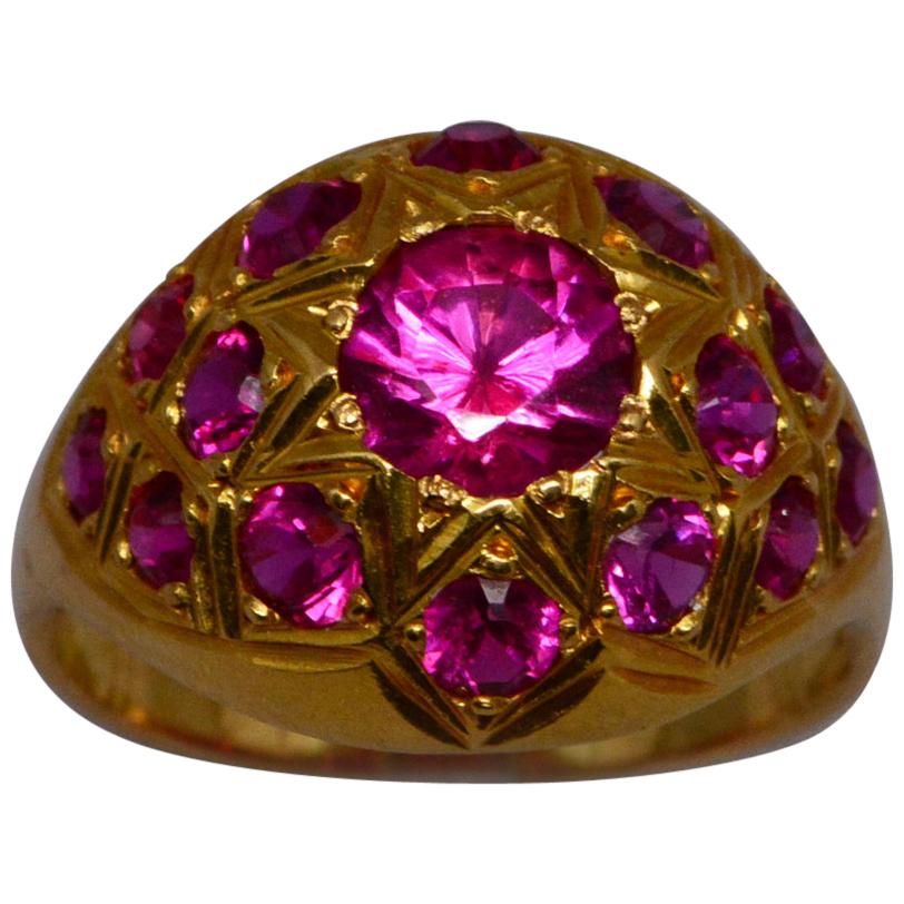 Synthetic Ruby 21 Karat Gold Bombé Ring For Sale
