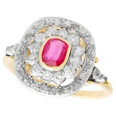 Synthetischer Rubin und 0,78 Karat Diamant 18k Gelbgold Cocktail Ring CIRCA 1907