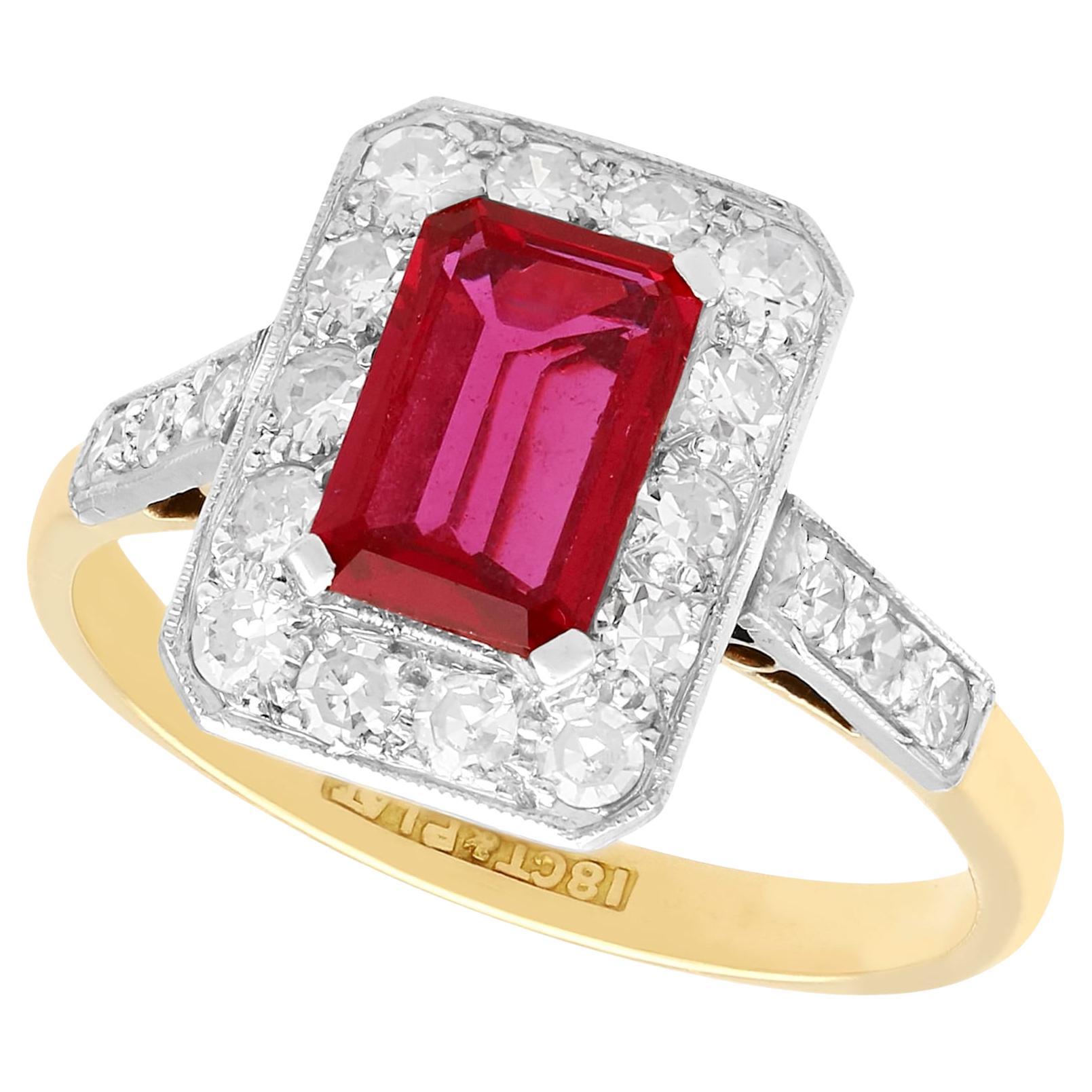 Synthetic Ruby and 0.78 Carat Diamond 18k Yellow Gold Dress Ring Circa 1910
