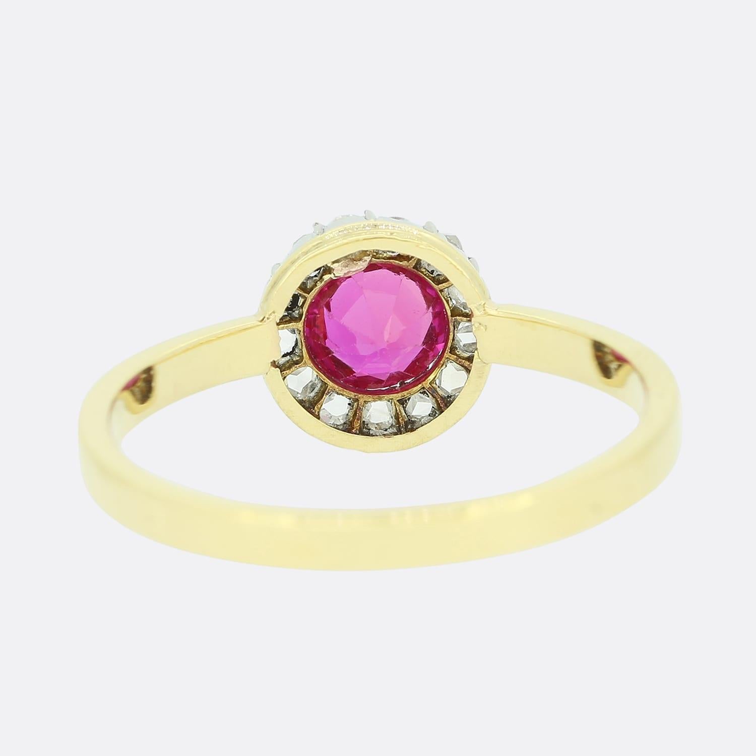 Victorian Synthetic Ruby and Diamond Cluster Ring For Sale