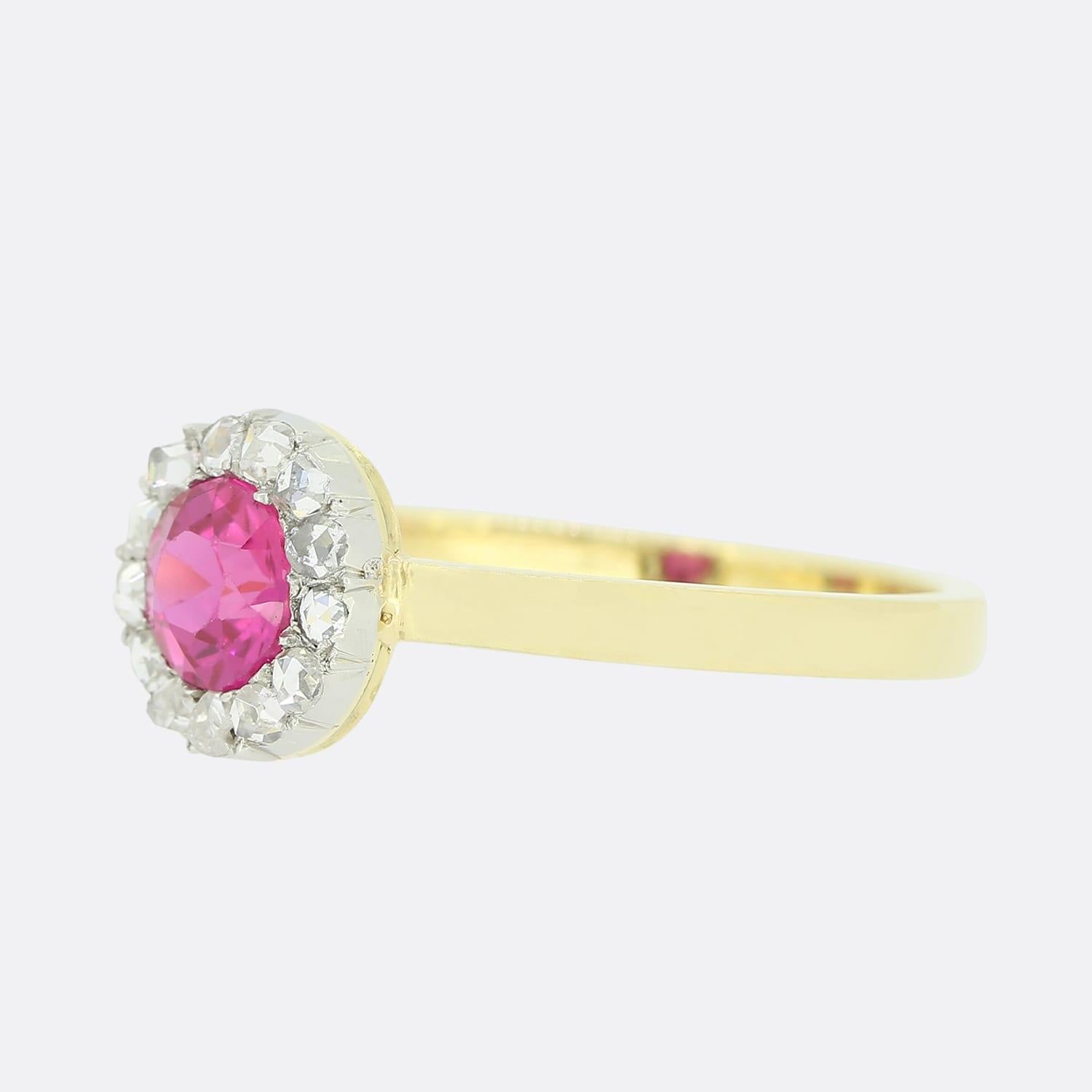 Old European Cut Synthetic Ruby and Diamond Cluster Ring For Sale