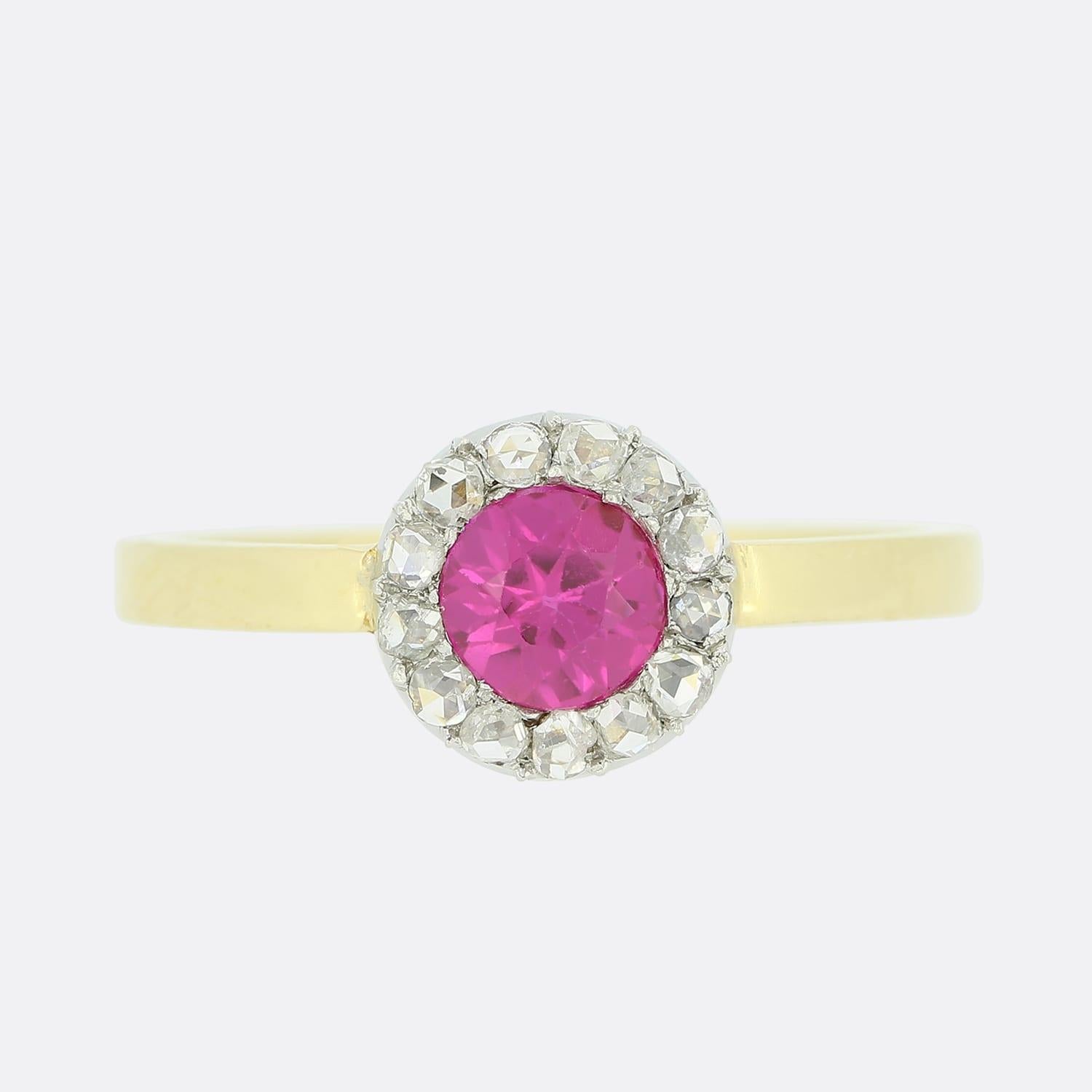 Synthetic Ruby and Diamond Cluster Ring In Good Condition For Sale In London, GB