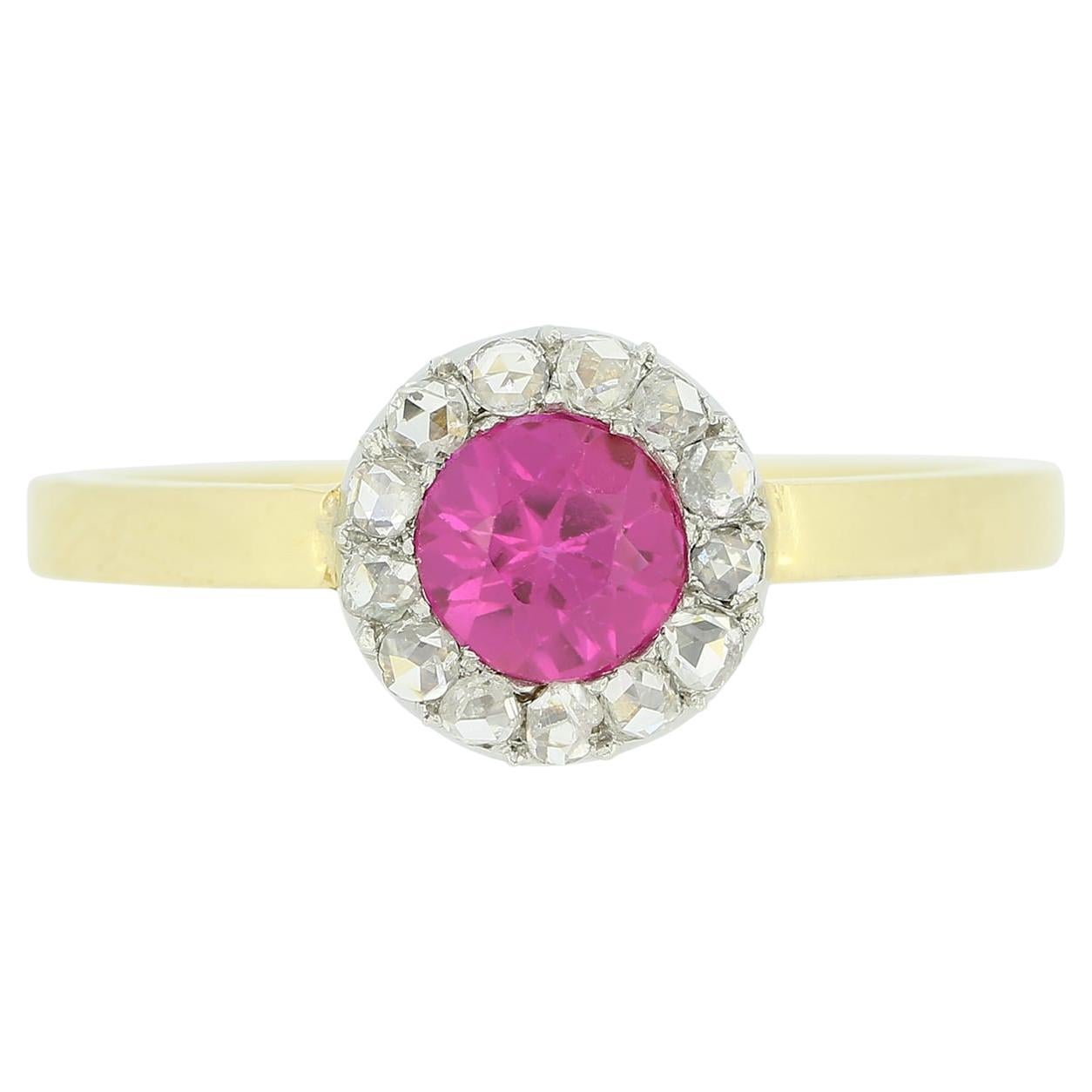 Synthetic Ruby and Diamond Cluster Ring For Sale