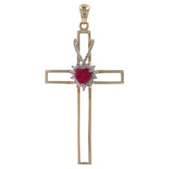 Synthetic Ruby
Diamond Cross Pendant, 10k Yellow Gold Heart Faith .64ctw Synthetic Ruby
Diamond Cross Pendant, 10k Yellow Gold Heart Faith .64ctw