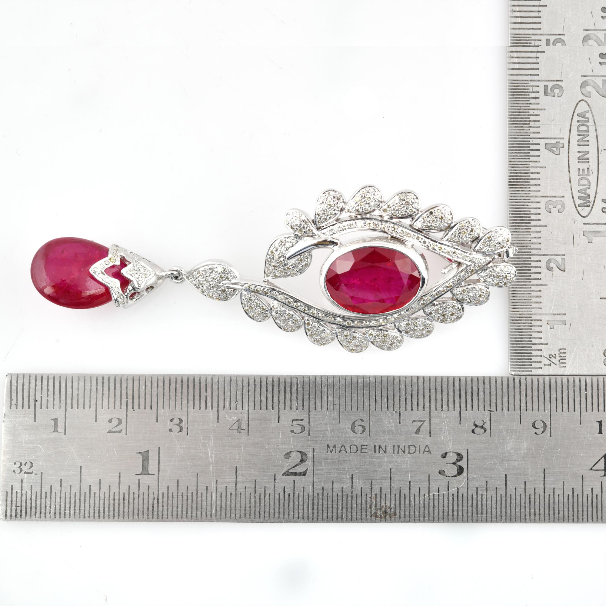 Ruby Gemstone Dangle Earrings Diamond 18 Karat Gold Silver Handmade Jewelry 1