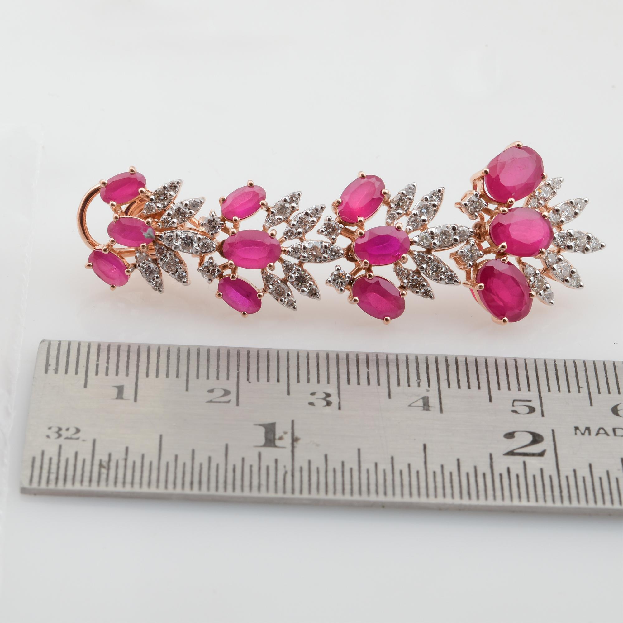 Modern Red Processed Gemstone Dangle Earrings Diamond 18 Karat Rose Gold Fine Jewelry For Sale