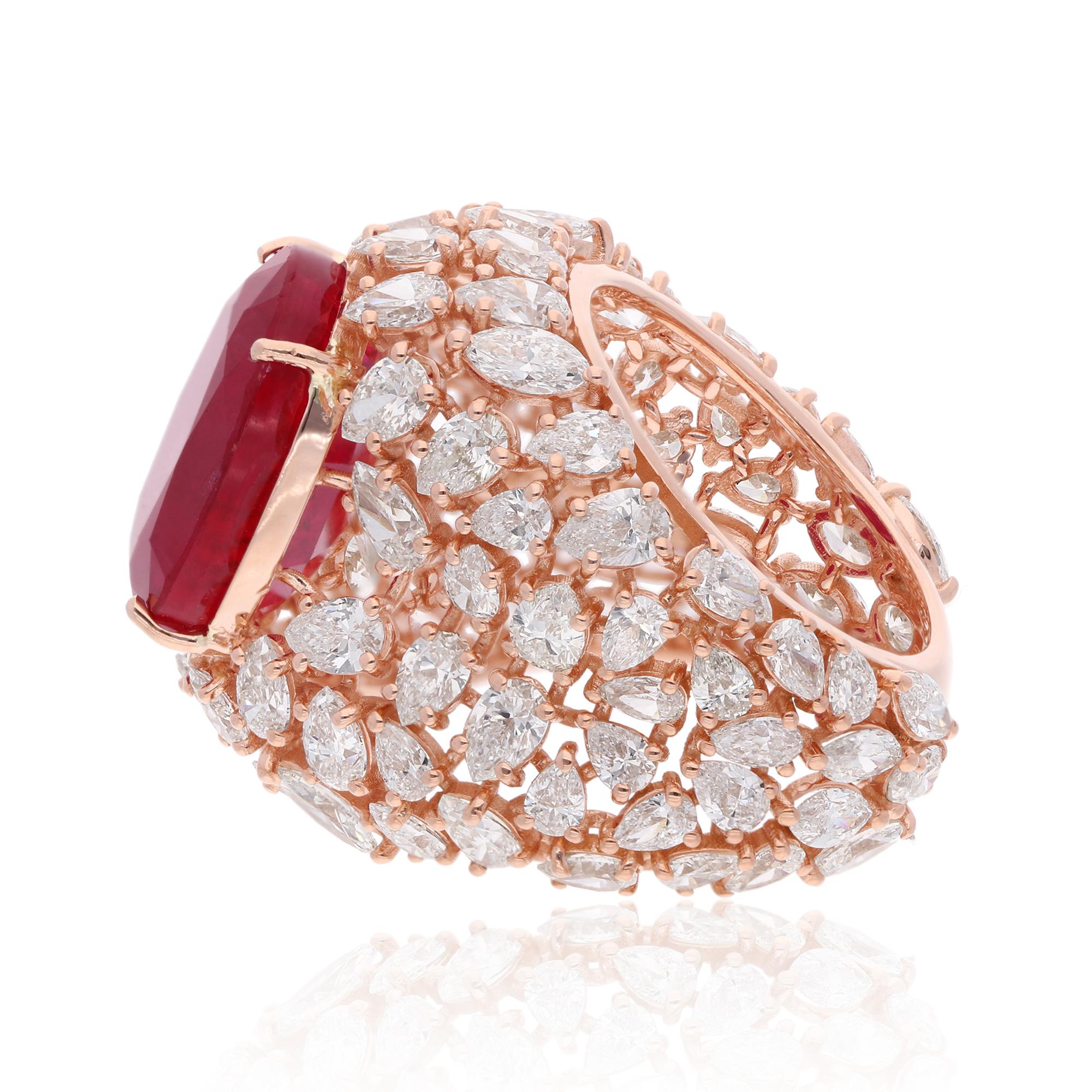 For Sale:  Red Processed Gemstone Dome Ring Diamond 18 Karat Rose Gold Handmade Jewelry 2