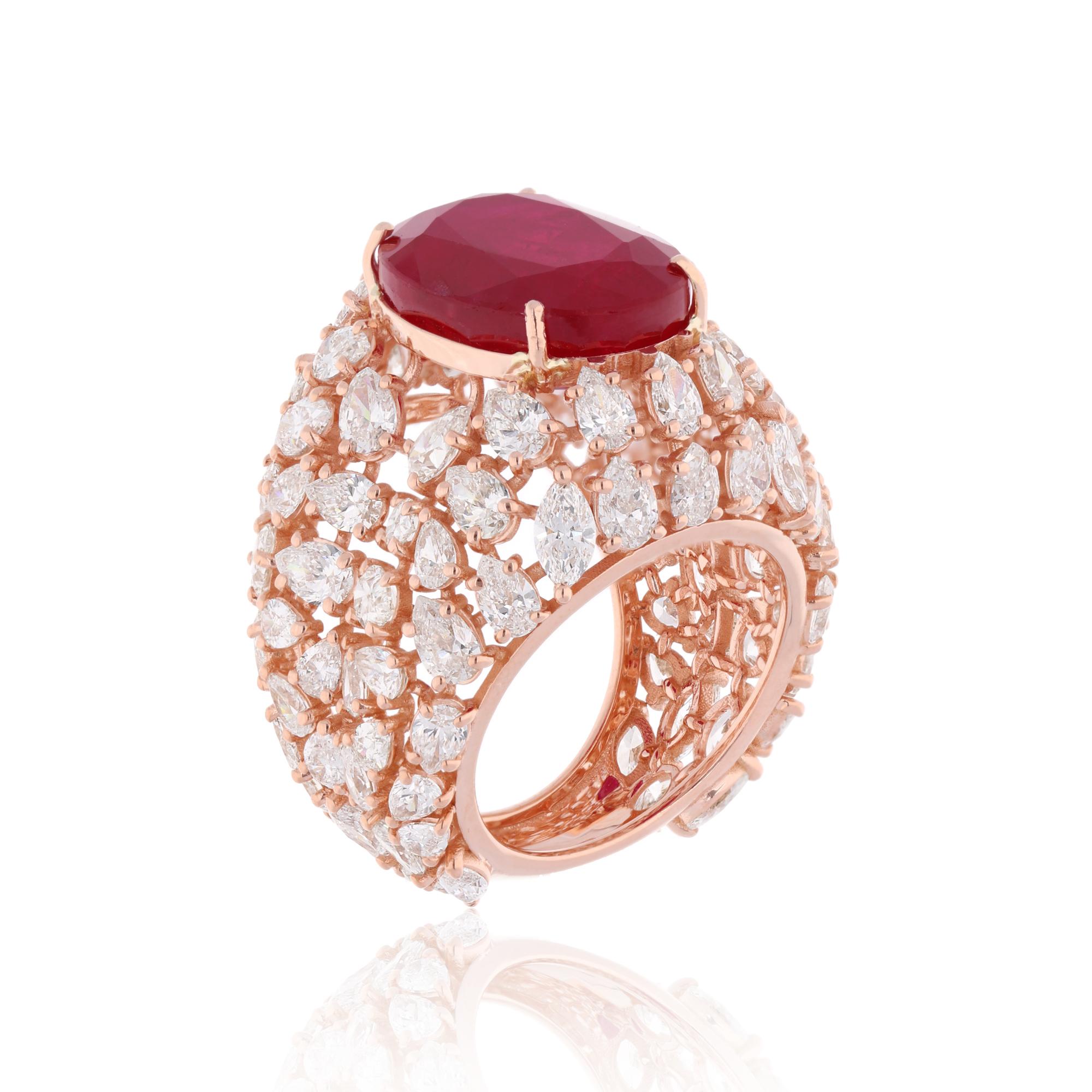 For Sale:  Red Processed Gemstone Dome Ring Diamond 18 Karat Rose Gold Handmade Jewelry 3