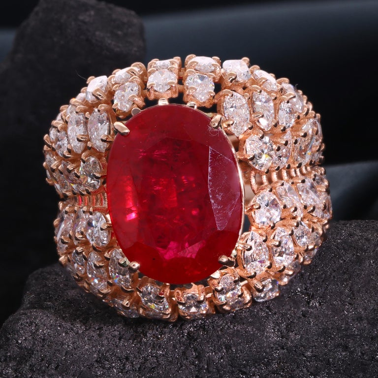 Customizable Synthetic Ruby Gemstone Dome Ring Diamond 18 Karat Rose