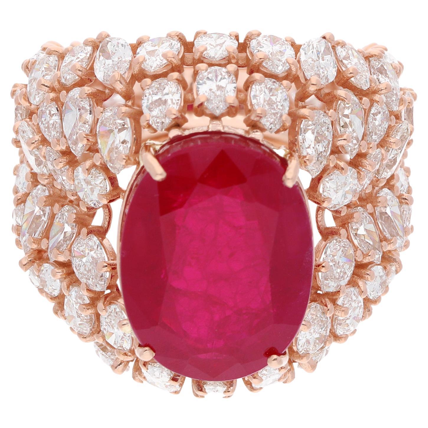 For Sale:  Red Processed Gemstone Dome Ring Diamond 18 Karat Rose Gold Handmade Jewelry