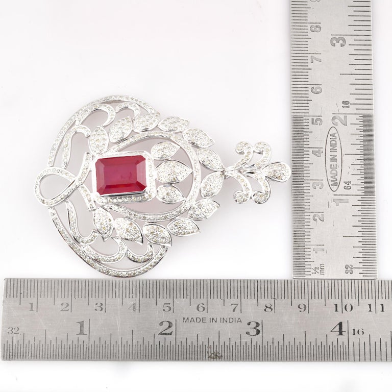 Synthetic Ruby Gemstone Pendant Diamond 18 Karat Gold Silver Handmade
