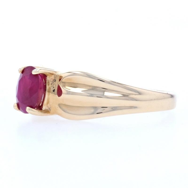 Synthetic Ruby Solitaire Ring, 14k Yellow Gold Pinched Band Oval Cut .70ct 3