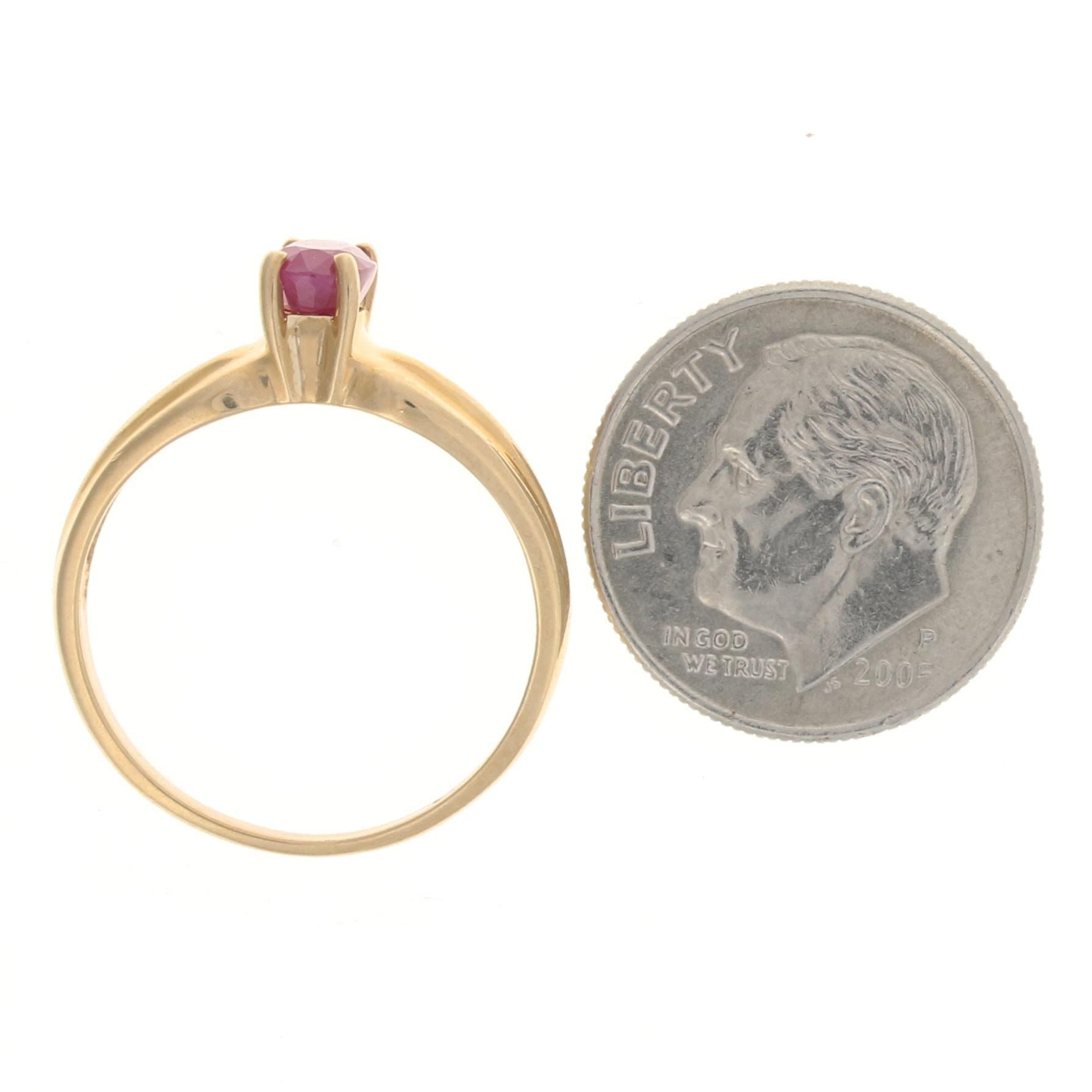 Synthetic Ruby Solitaire Ring, 14k Yellow Gold Pinched Band Oval Cut .70ct 5
