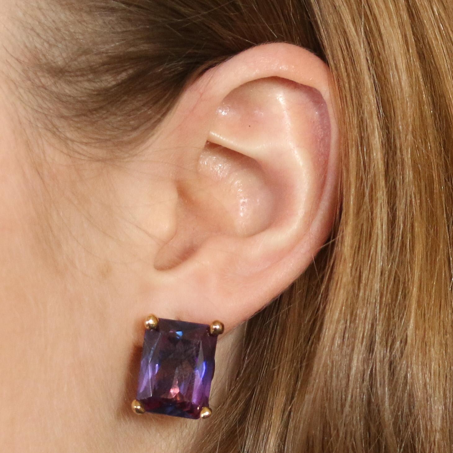 Mixed Cut Synthetic Sapphire Earrings, 14k Yellow Gold Large Stud Pierced 25.00ctw