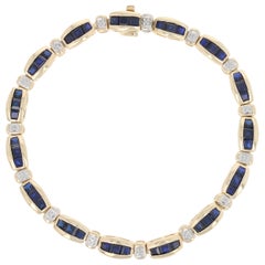 Synthetic Sapphire Link Bracelet, 10k Yellow Gold Diamond Accents 7.50 Carat
