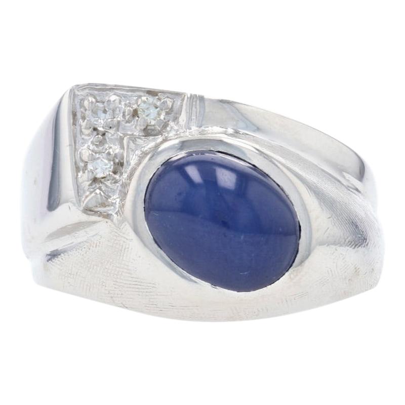 Synthetic Star Sapphire & Diamond Bypass Ring, 14k Gold Cabochon 2.24ctw Men's