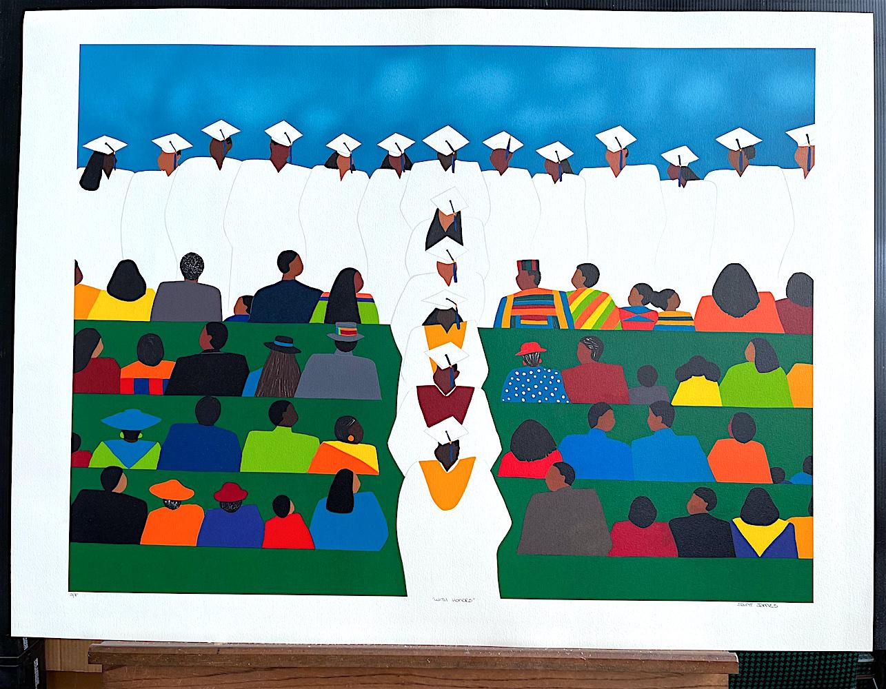 WITH HONORS Signierte Lithographie, Abschluss-Zeremonie, Kapuzenkleid mit Quaste, Erziehung im Angebot 3
