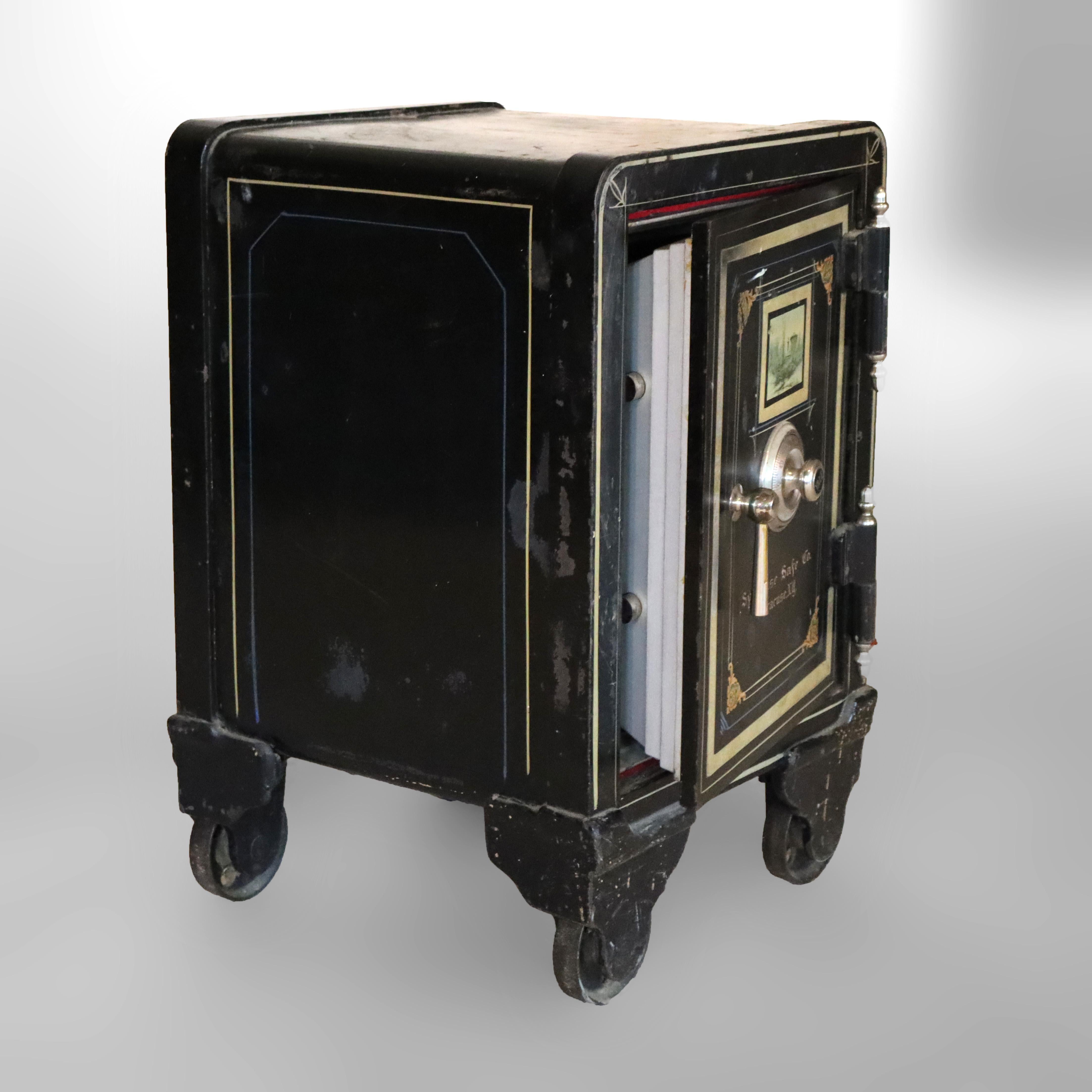 Syracuse Safe Co. Yale Steel Combination Lock Safe with Painted Scene c1890 For Sale 1