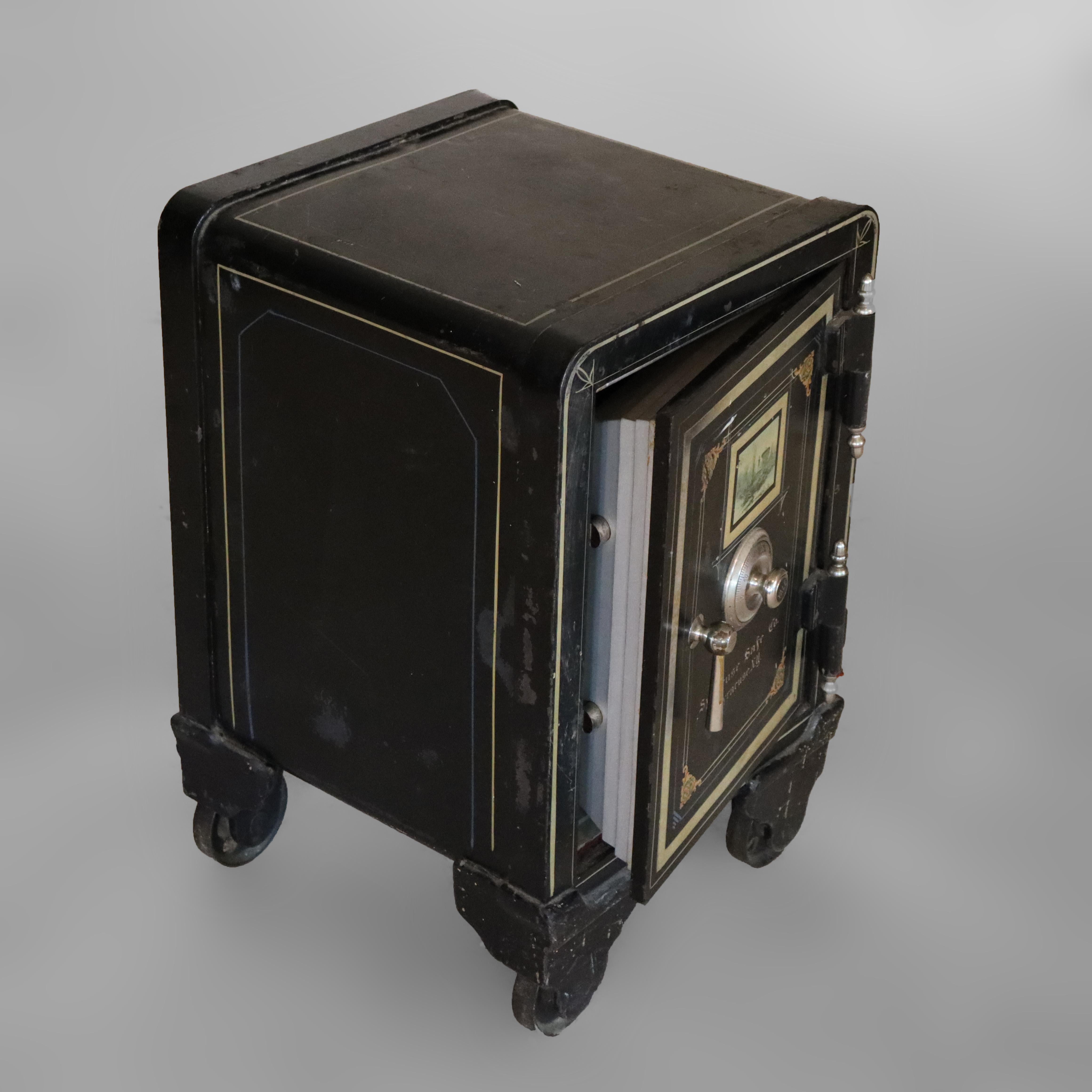 Syracuse Safe Co. Yale Steel Combination Lock Safe with Painted Scene c1890 For Sale 2