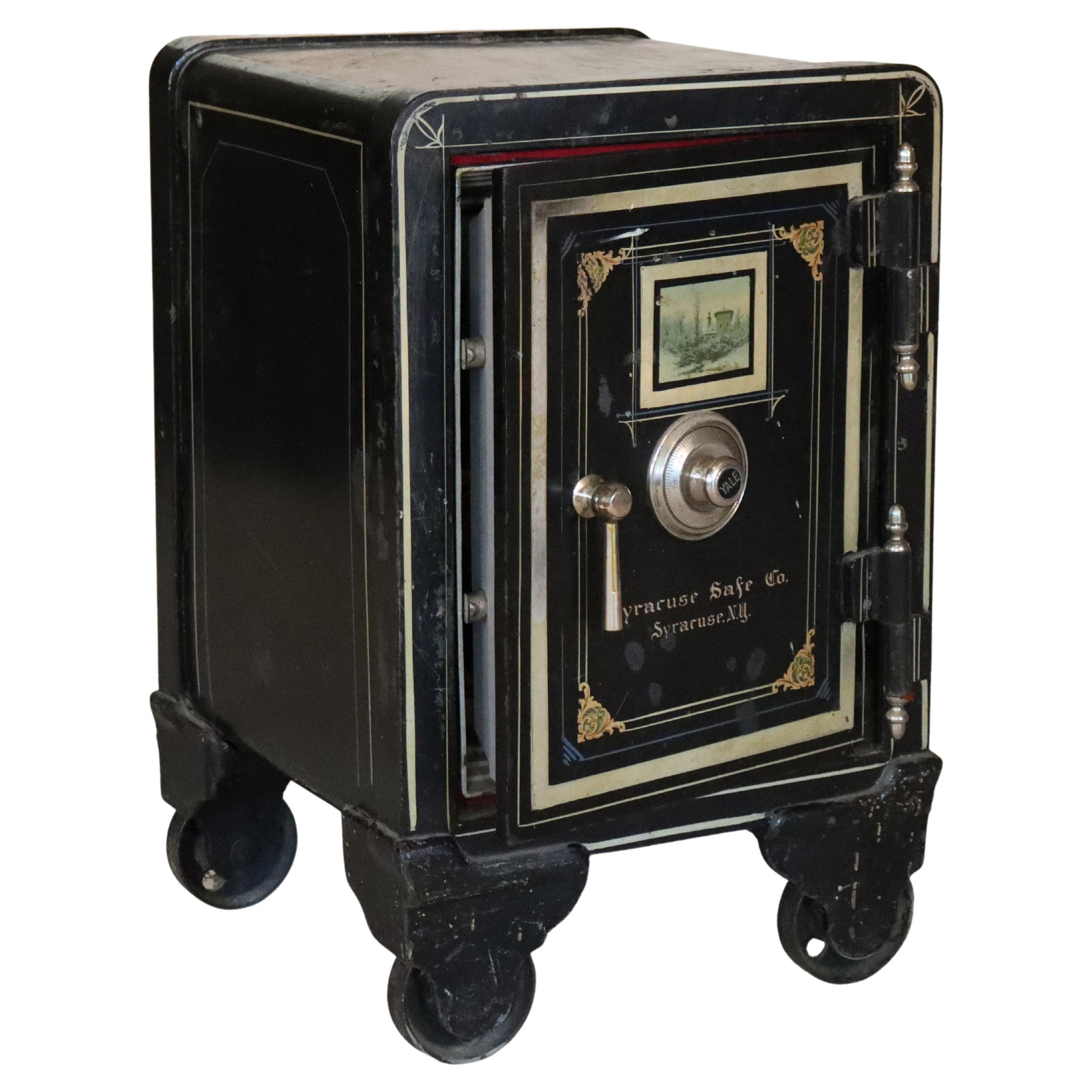 Syracuse Safe Co. Yale Steel Combination Lock Safe with Painted Scene c1890 For Sale