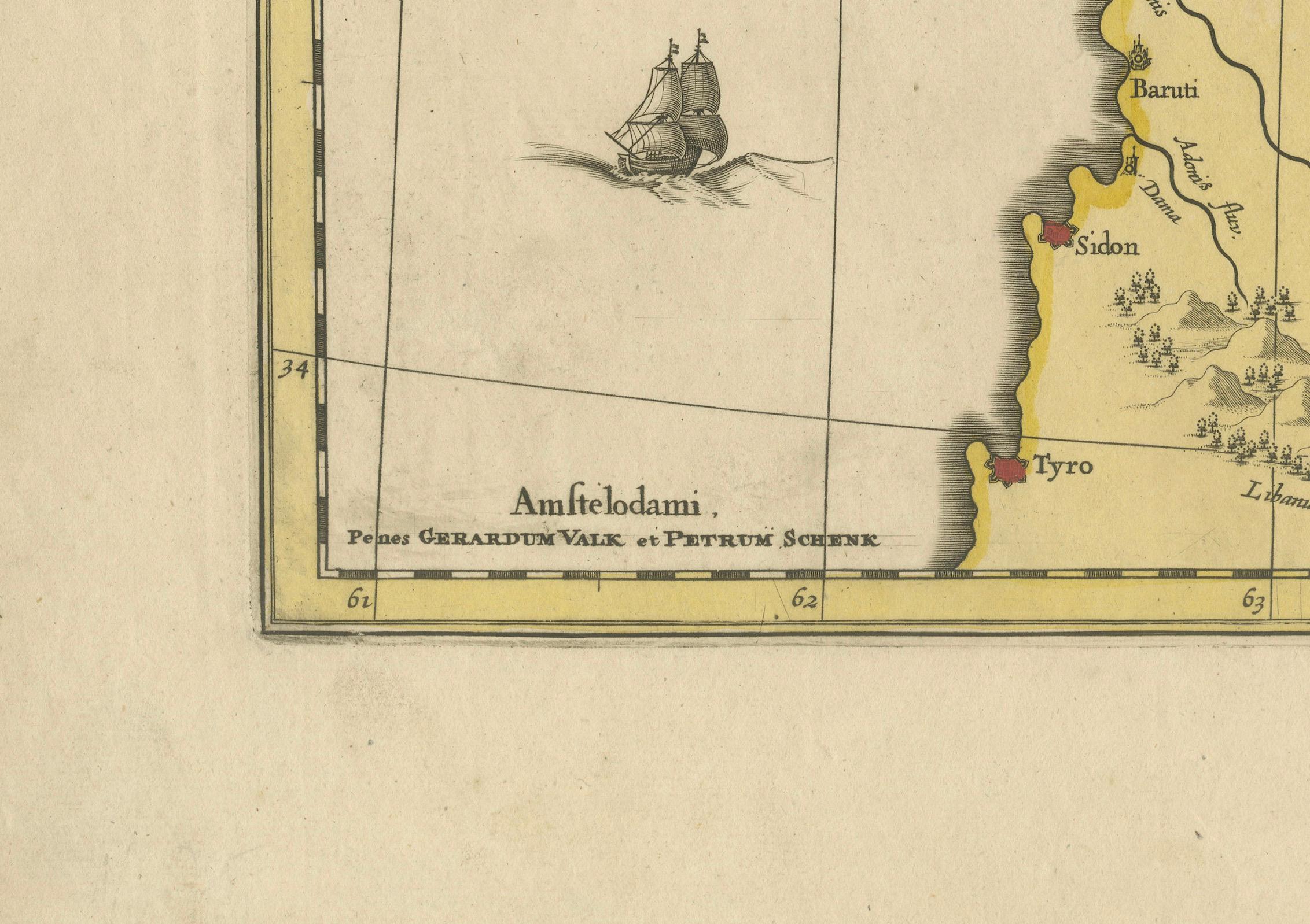 Syria Map Valk & Schenk, Hand Colored Engraving, Amsterdam, c.1700