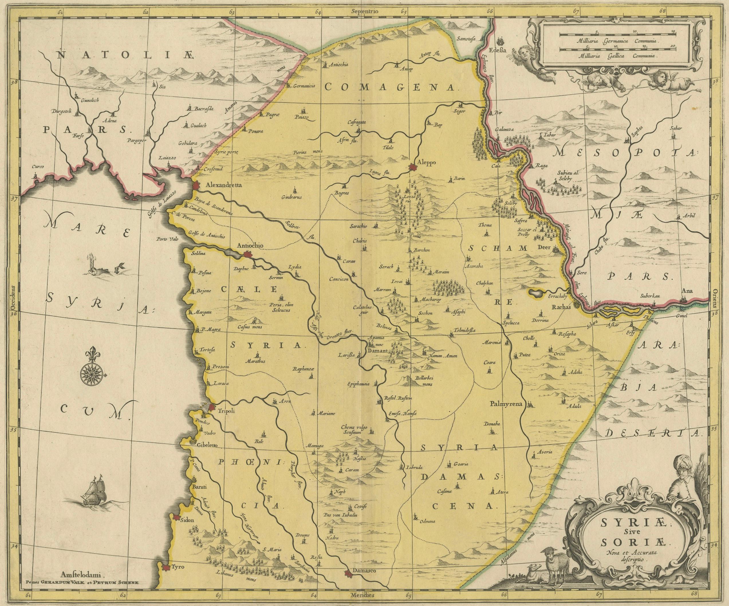 Syria Map Valk & Schenk, Hand Colored Engraving, Amsterdam, c.1700
