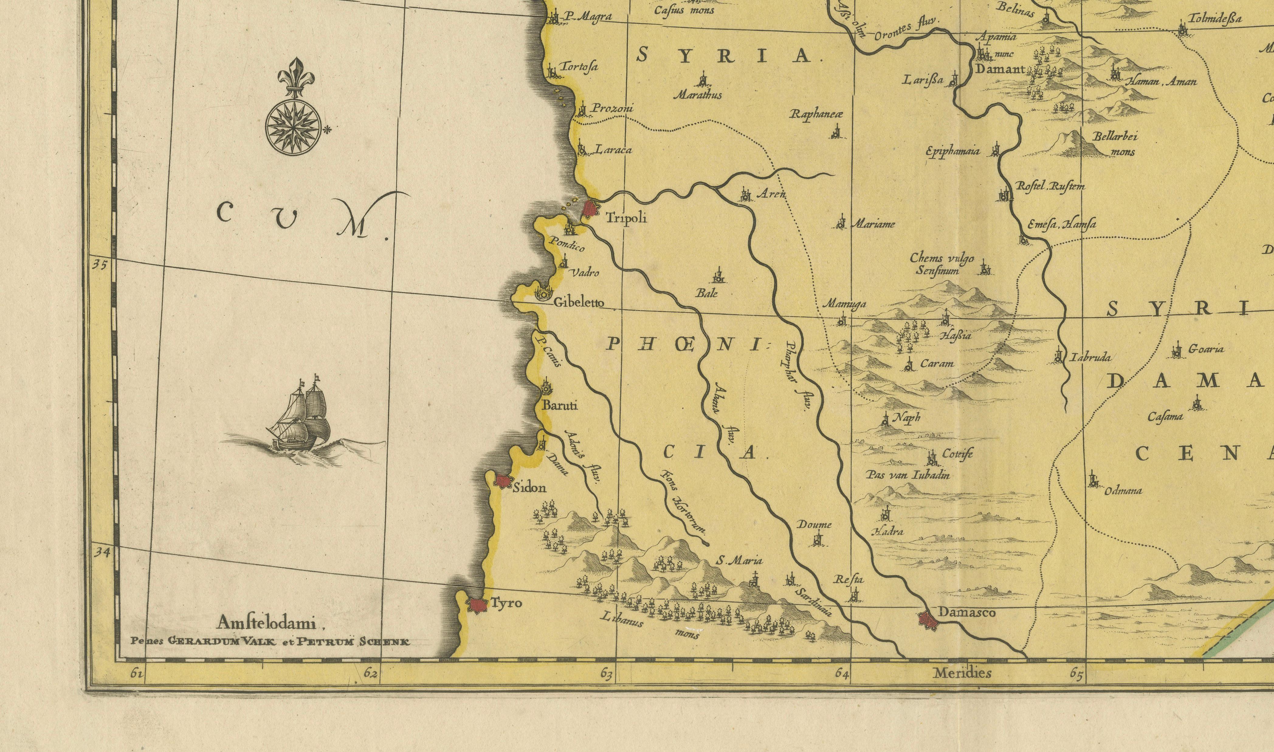 Syria Map Valk & Schenk, Hand Colored Engraving, Amsterdam, c.1700