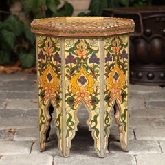 Syrian 1940s Moorish Style Octagonal Tray Top Side Table with Painted Decor