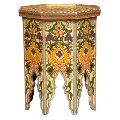 Syrian 1940s Moorish Style Octagonal Tray Top Side Table with Painted Decor