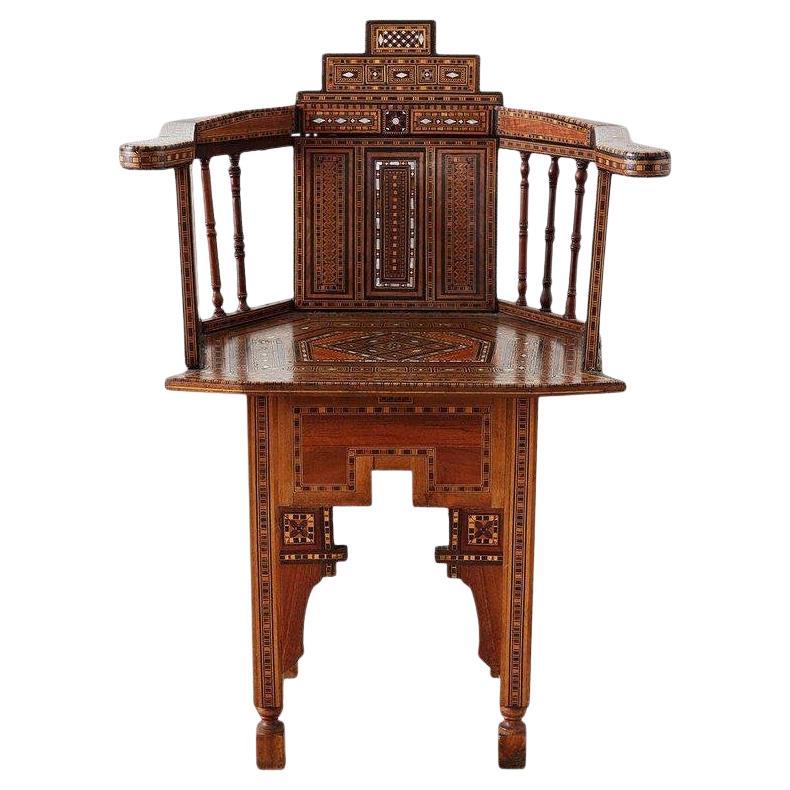 Hand-Crafted Syrian Armchair With Inlay Moorish Designs For Sale