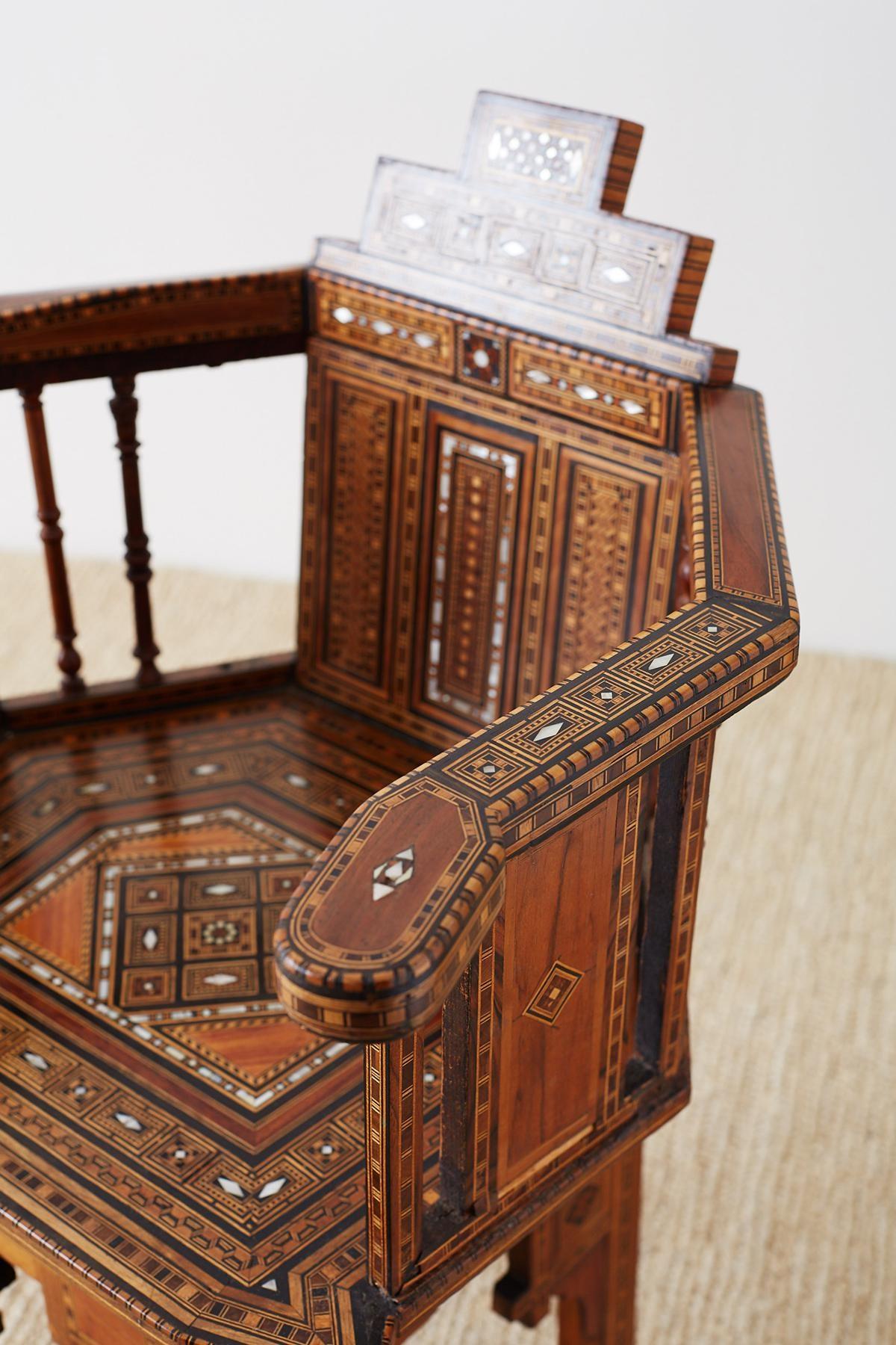 Mother-of-Pearl Syrian Armchair With Inlay Moorish Designs For Sale