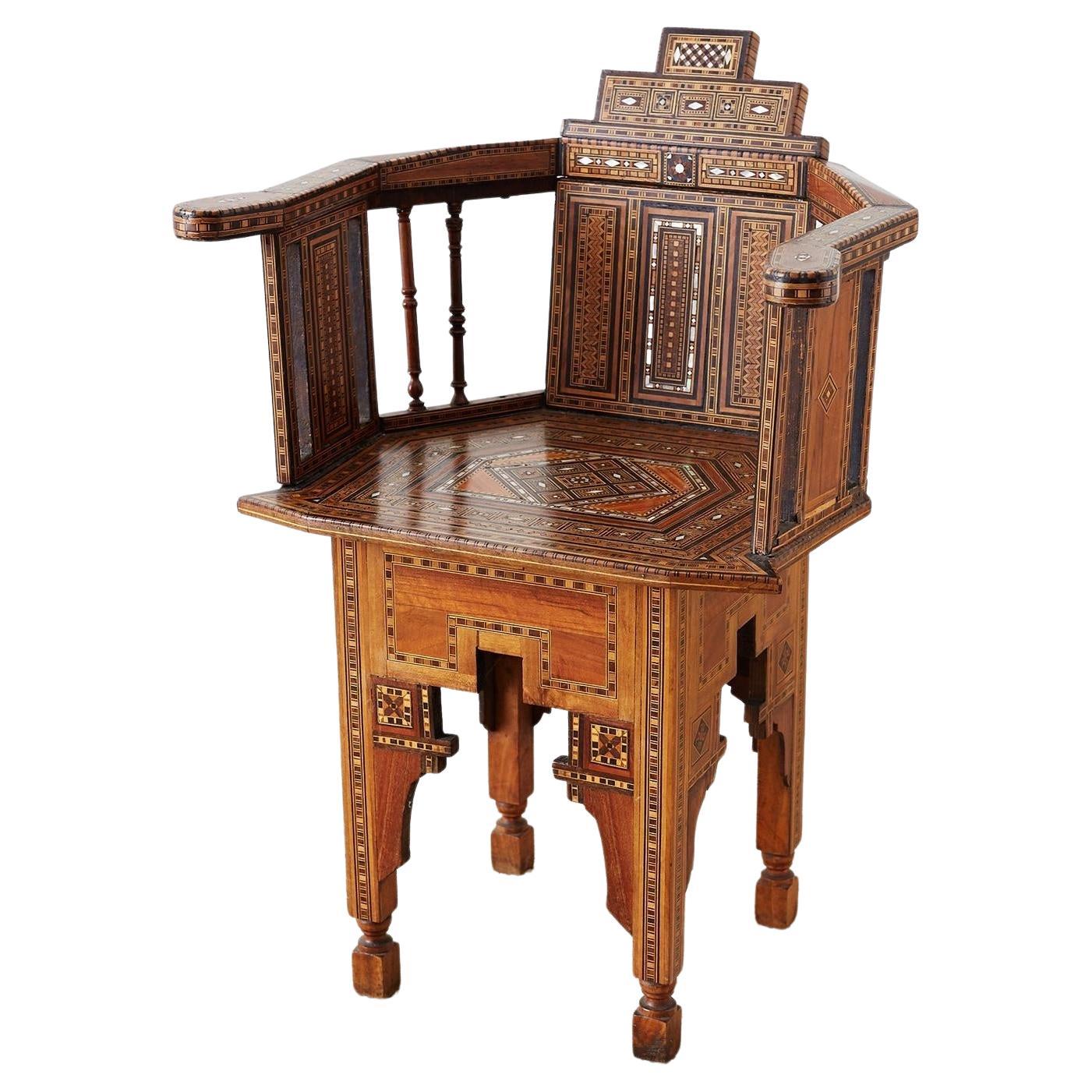 Syrian Armchair With Inlay Moorish Designs For Sale