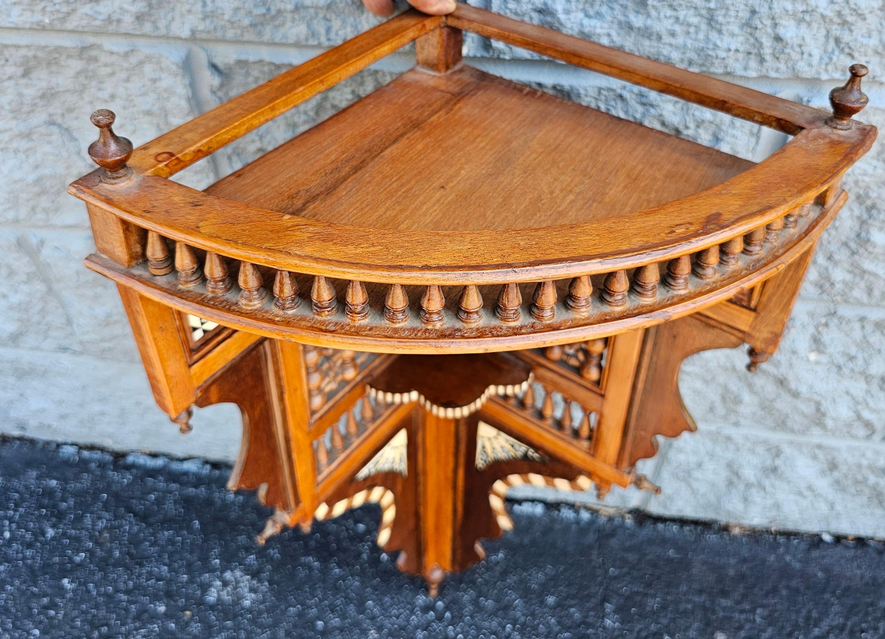 Syrian Bone And Ebony Wood Inlaid Mahogany Corner Wall Shelf For Sale 4