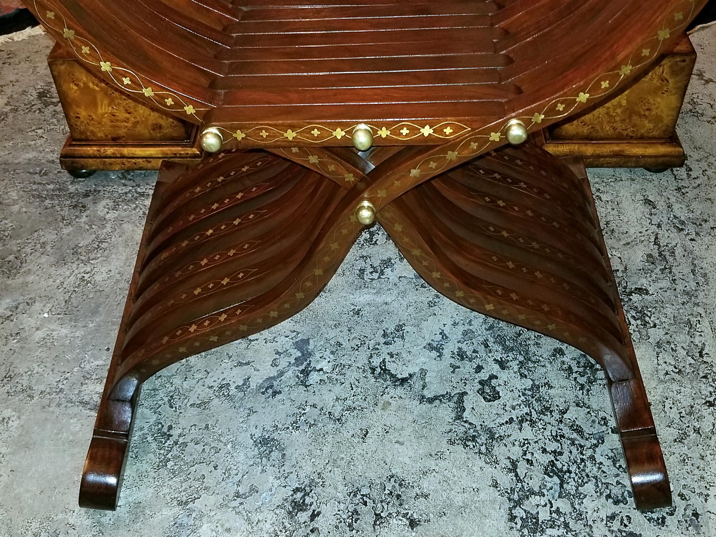 Middle Eastern Brass Inlaid Savonarola Chair In Good Condition In Dallas, TX