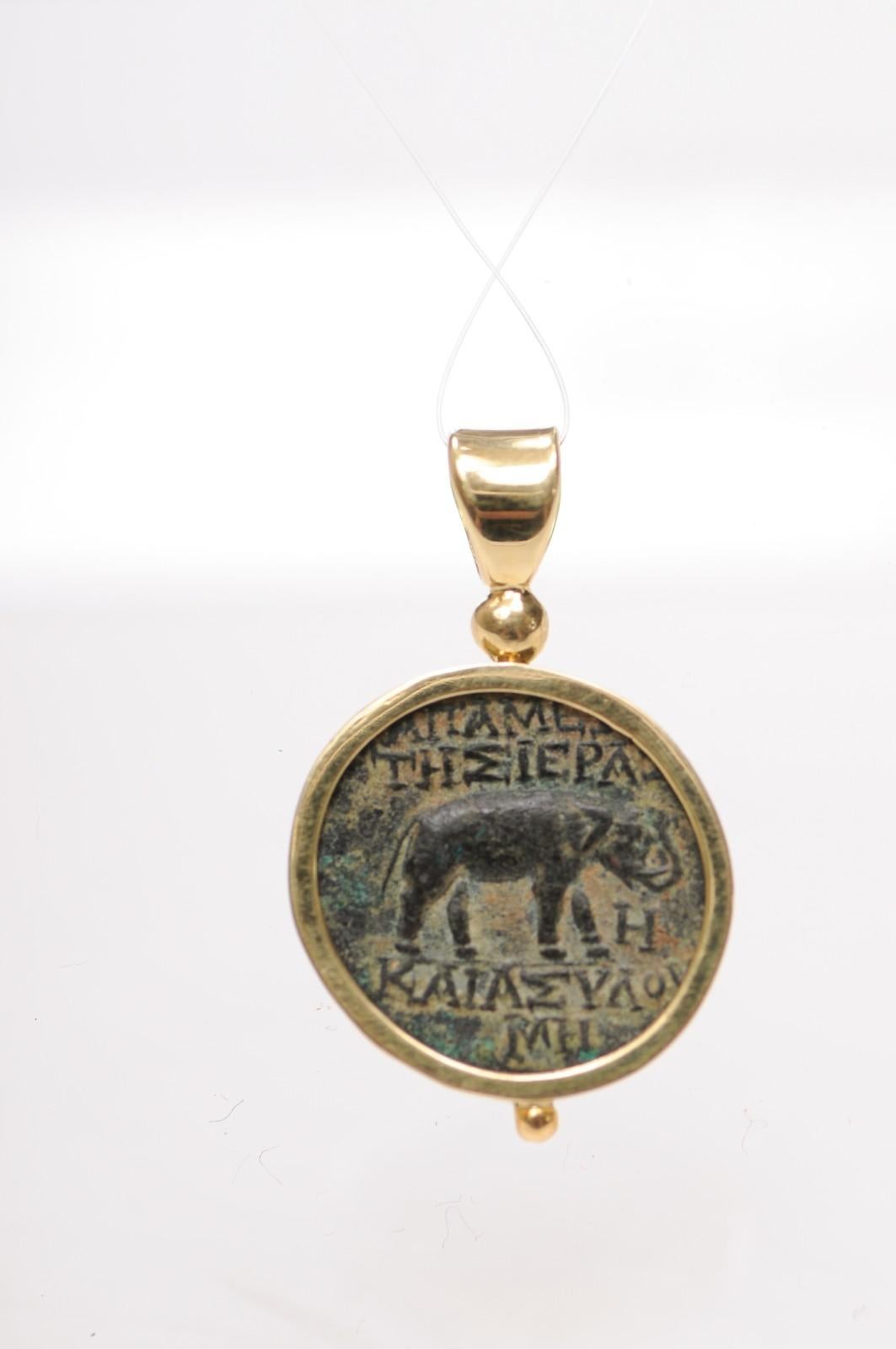 Ciondolo con moneta siriana, Zeus ed Elefante, con finiture in oro 18 carati in vendita 1