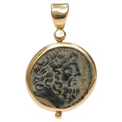 Syrian Coin Pendant, Zeus & Elephant, w/ 18K gold trim