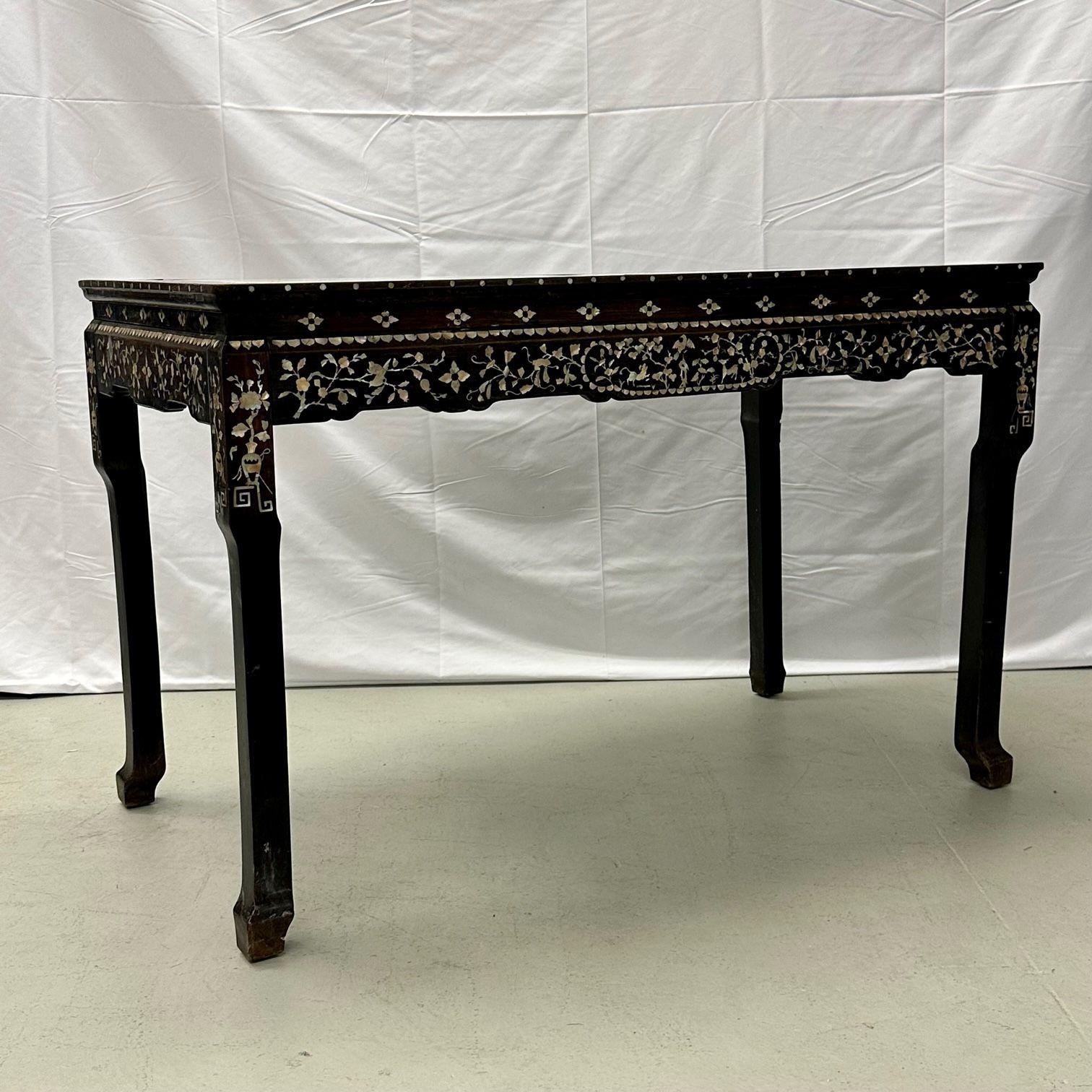 Syrian Console / Alter Table Rosewood and Mother of Pearl Inlay with Marble Top For Sale 2