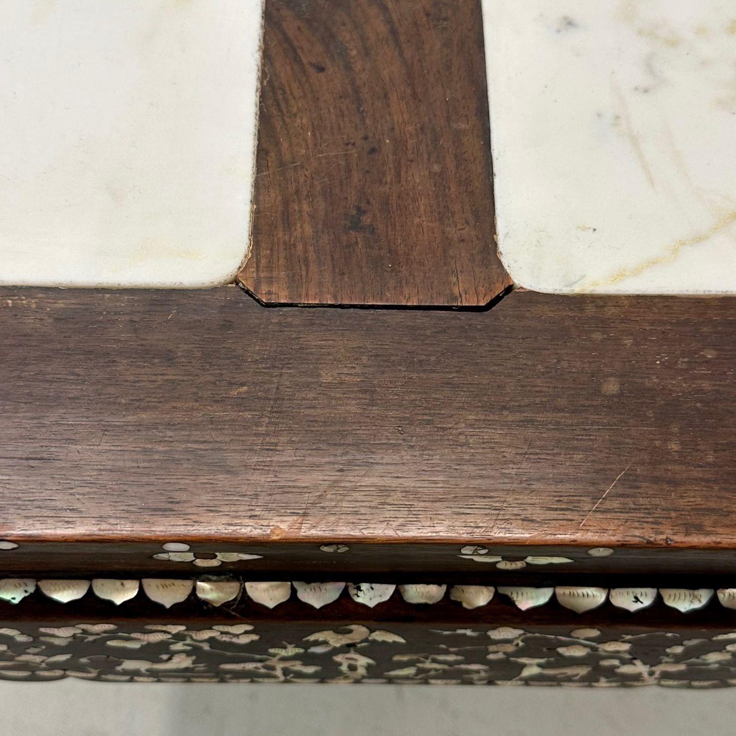 Console / table d'autel syrienne en bois de rose et incrustation de nacre avec plateau en marbre en vente 7