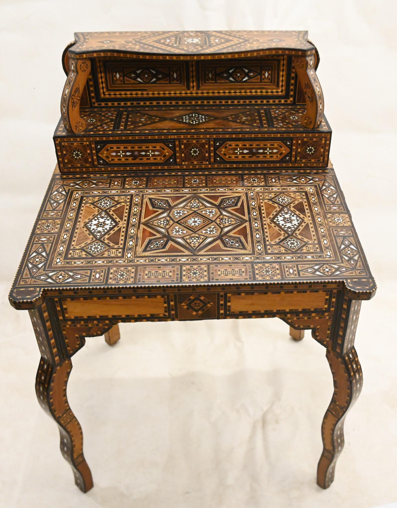 Syrian Damascan Desk and Chair Set Arabic Inlay 15