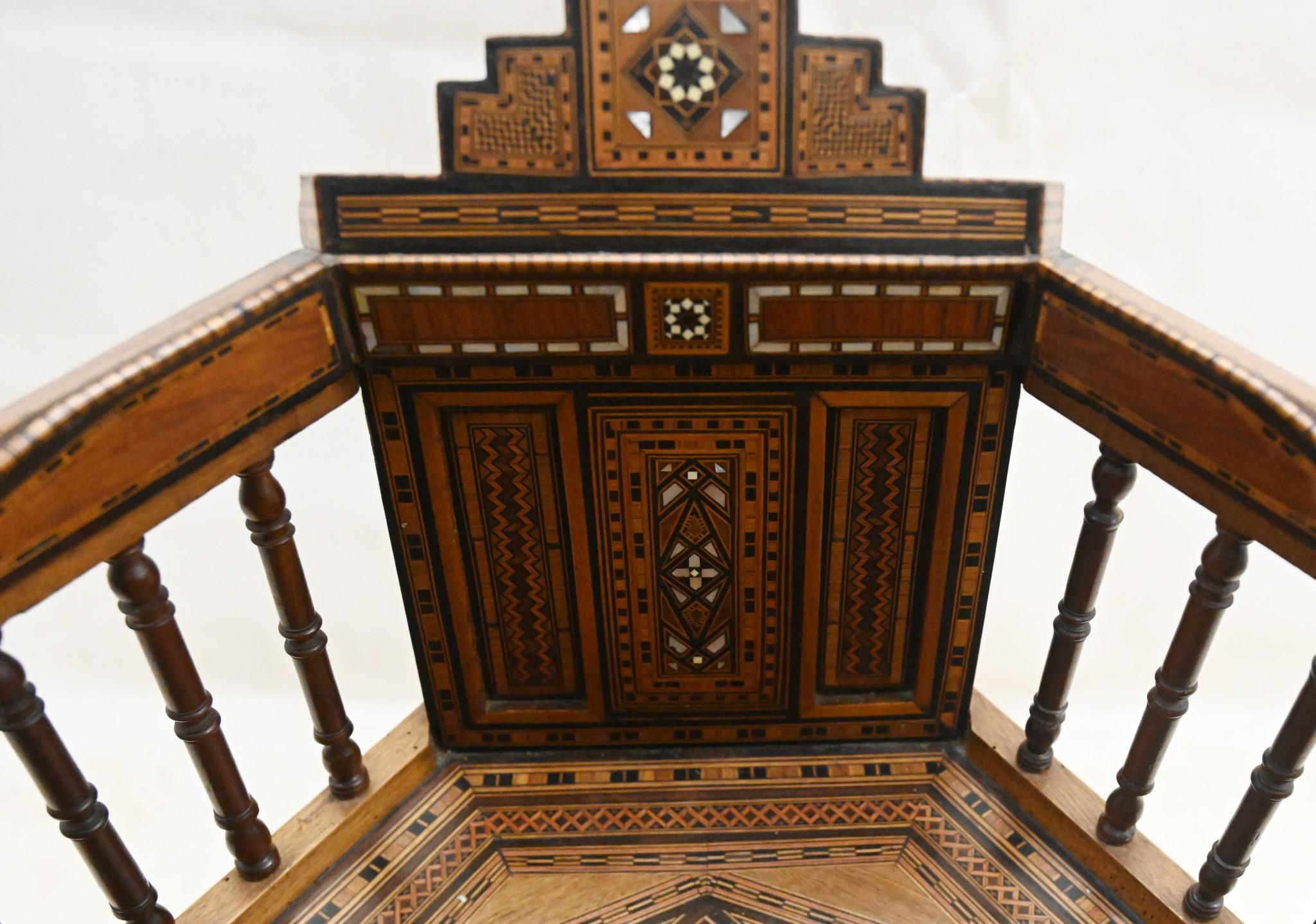 Wood Syrian Damascan Desk and Chair Set Arabic Inlay