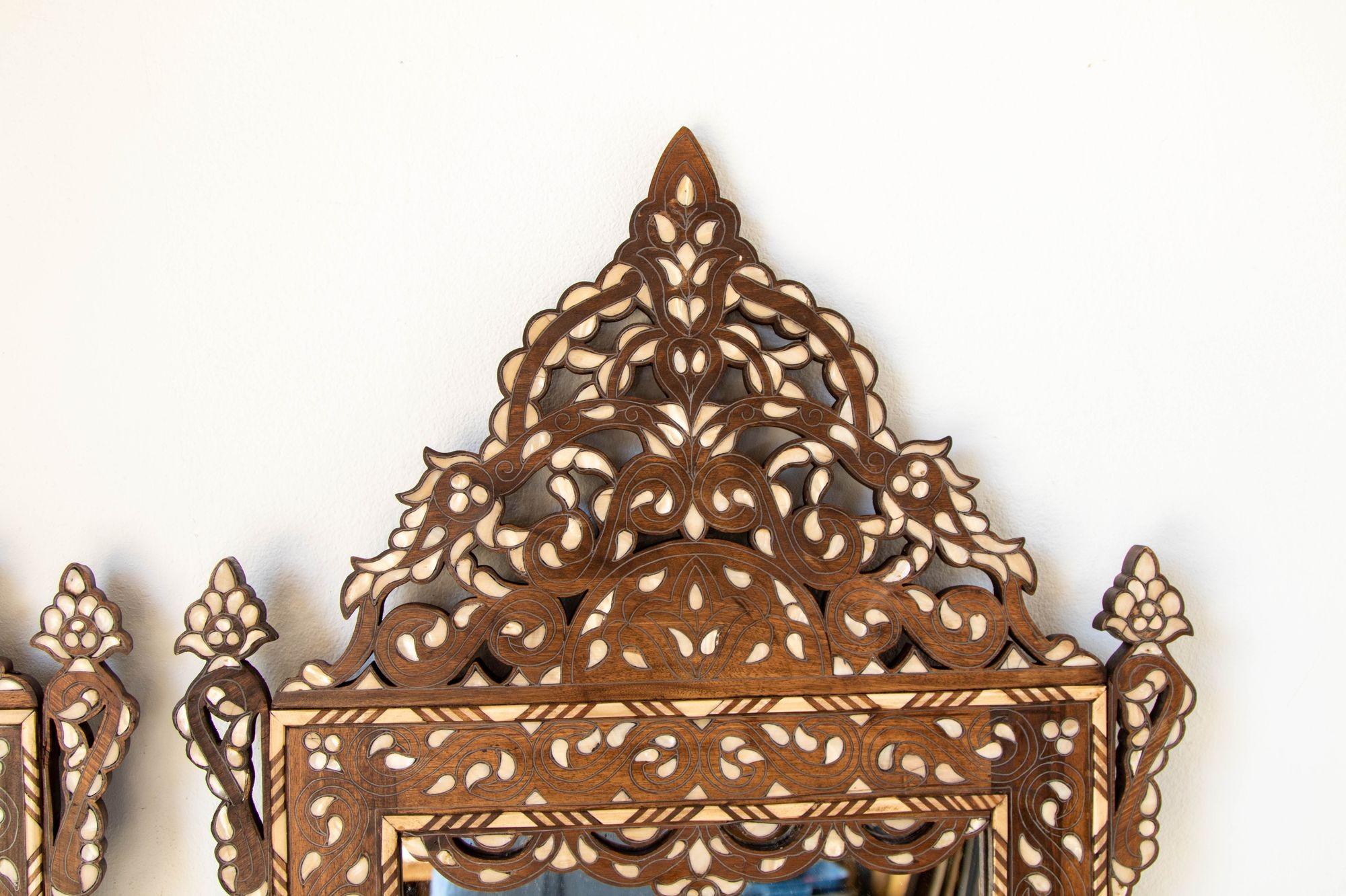 Moorish Syrian style Damascene bone Inlaid Mirrors with floral motif 52